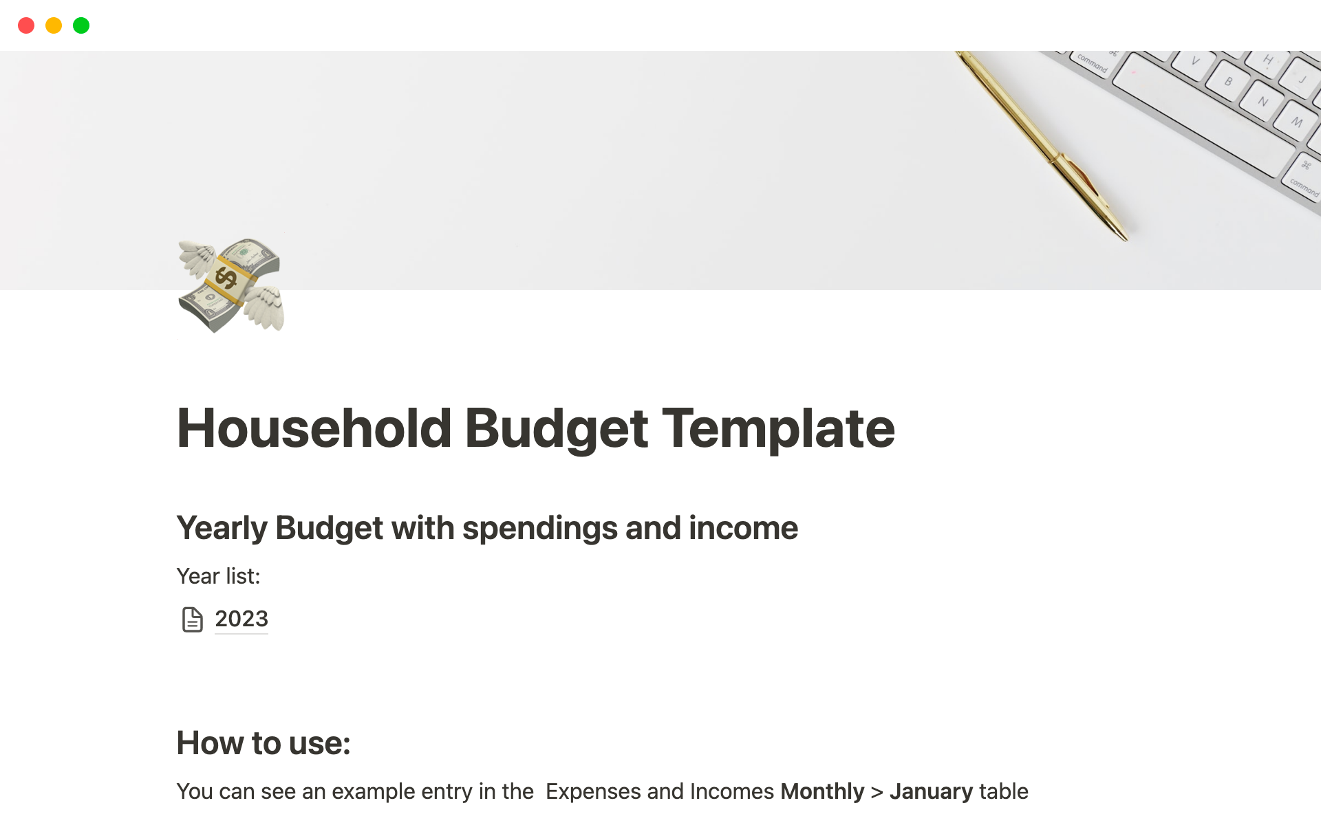 A template preview for Household Budget