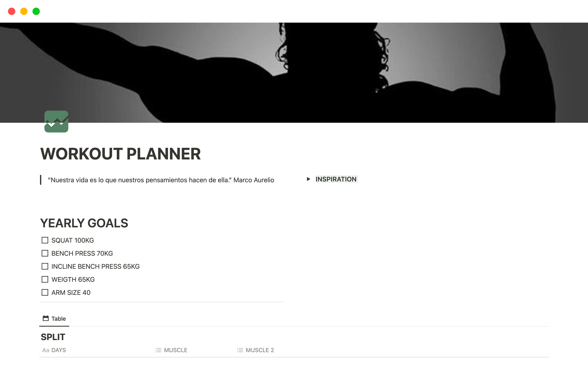 A template preview for WORKOUT PLANNER 