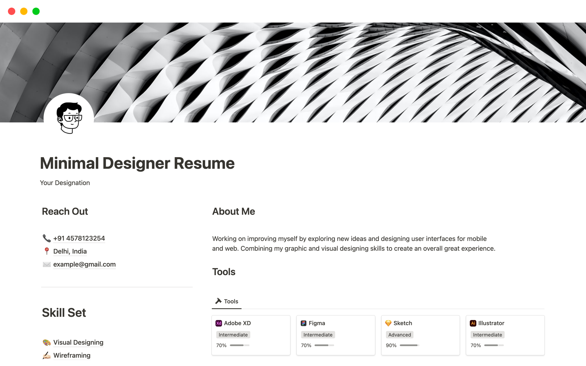 A template preview for Minimal Designer Resume