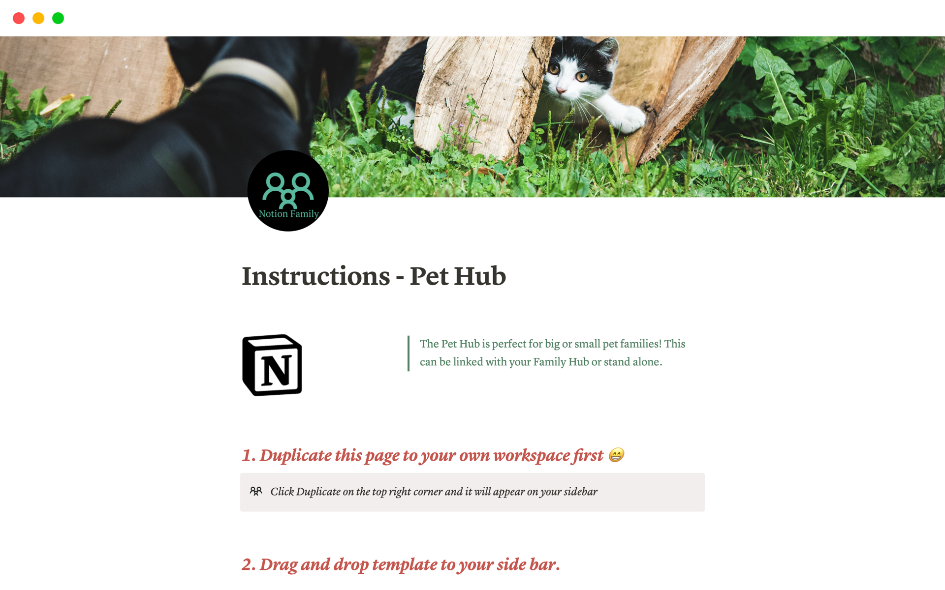 Pet Hub のテンプレートのプレビュー