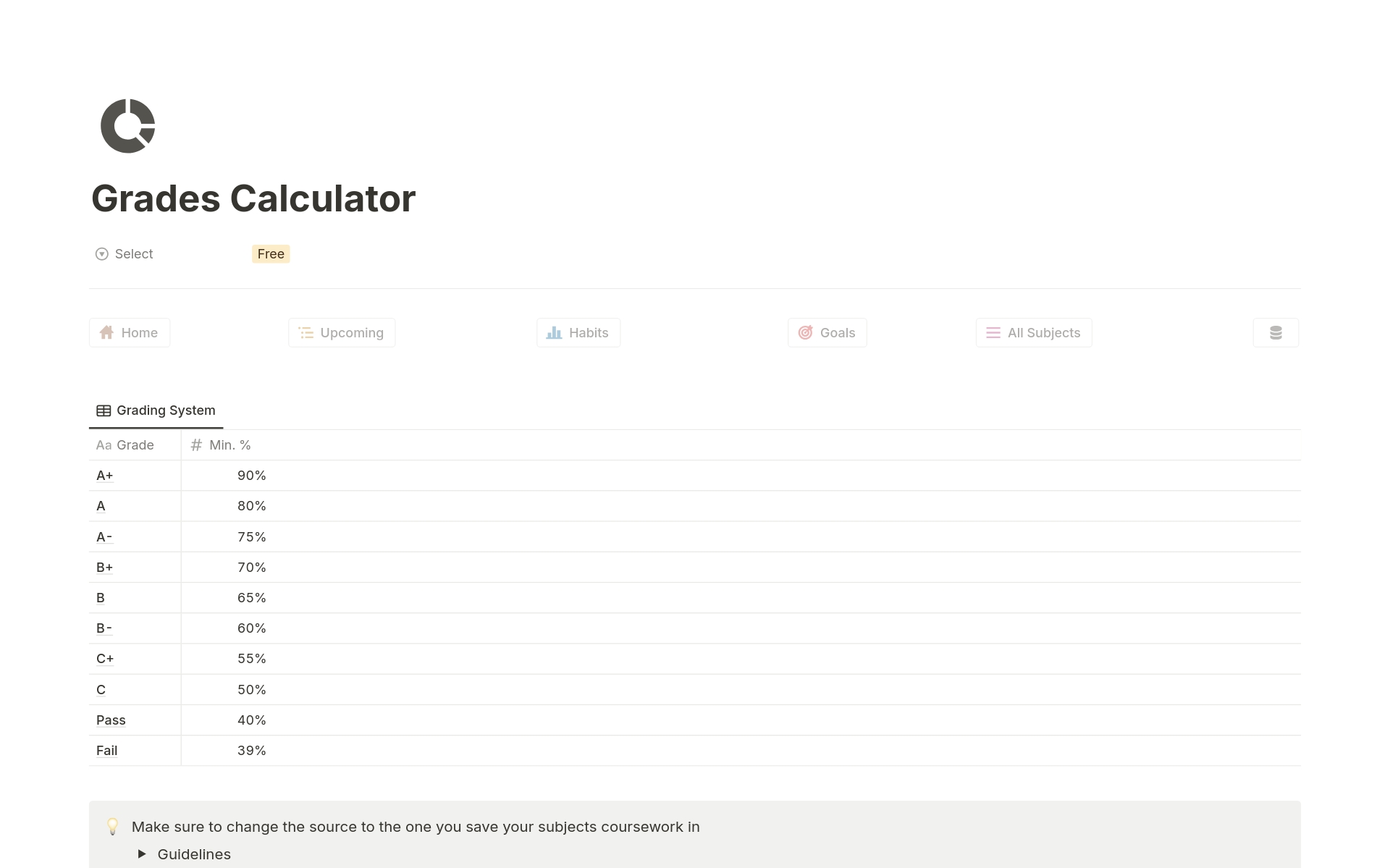 Grades Calculator by Pro Bulb Notion Template