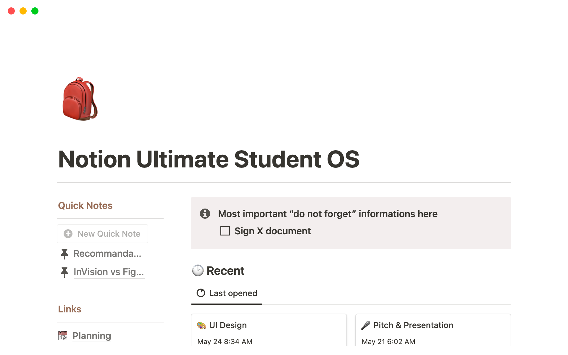 Aperçu du modèle de Notion Ultimate Student OS
