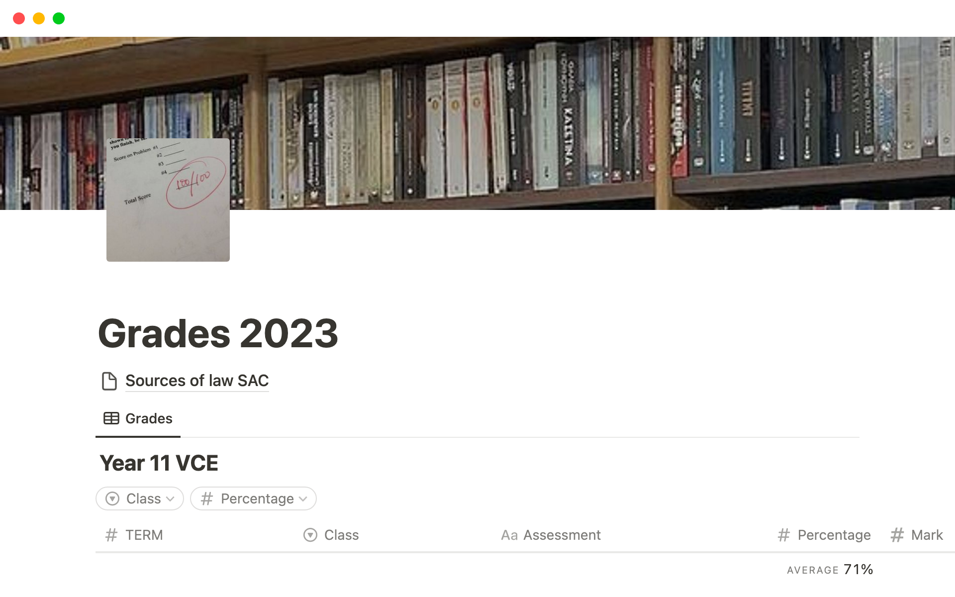 Grades Table by Zoe Notion Template