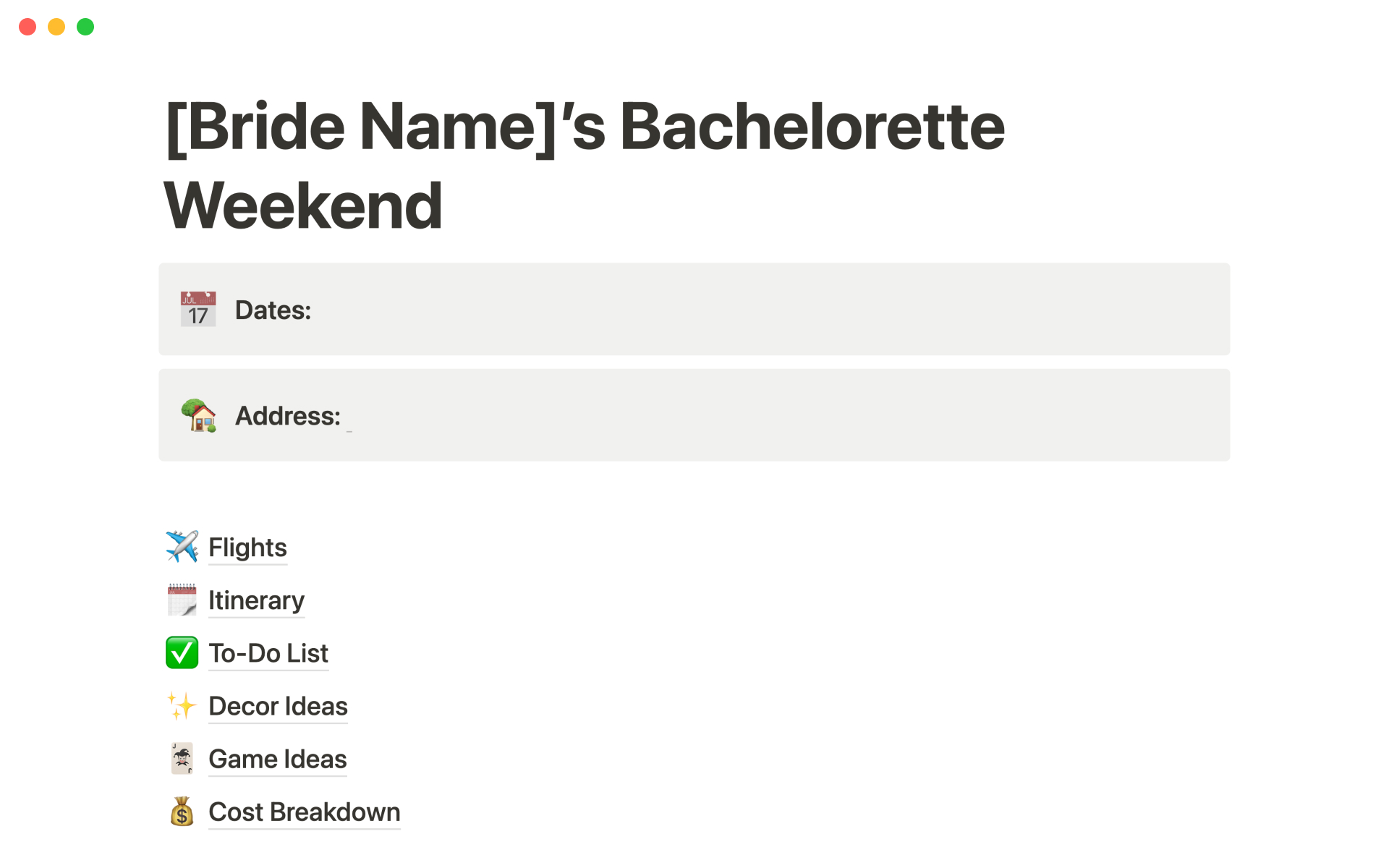 Easily plan your bachelorette party.