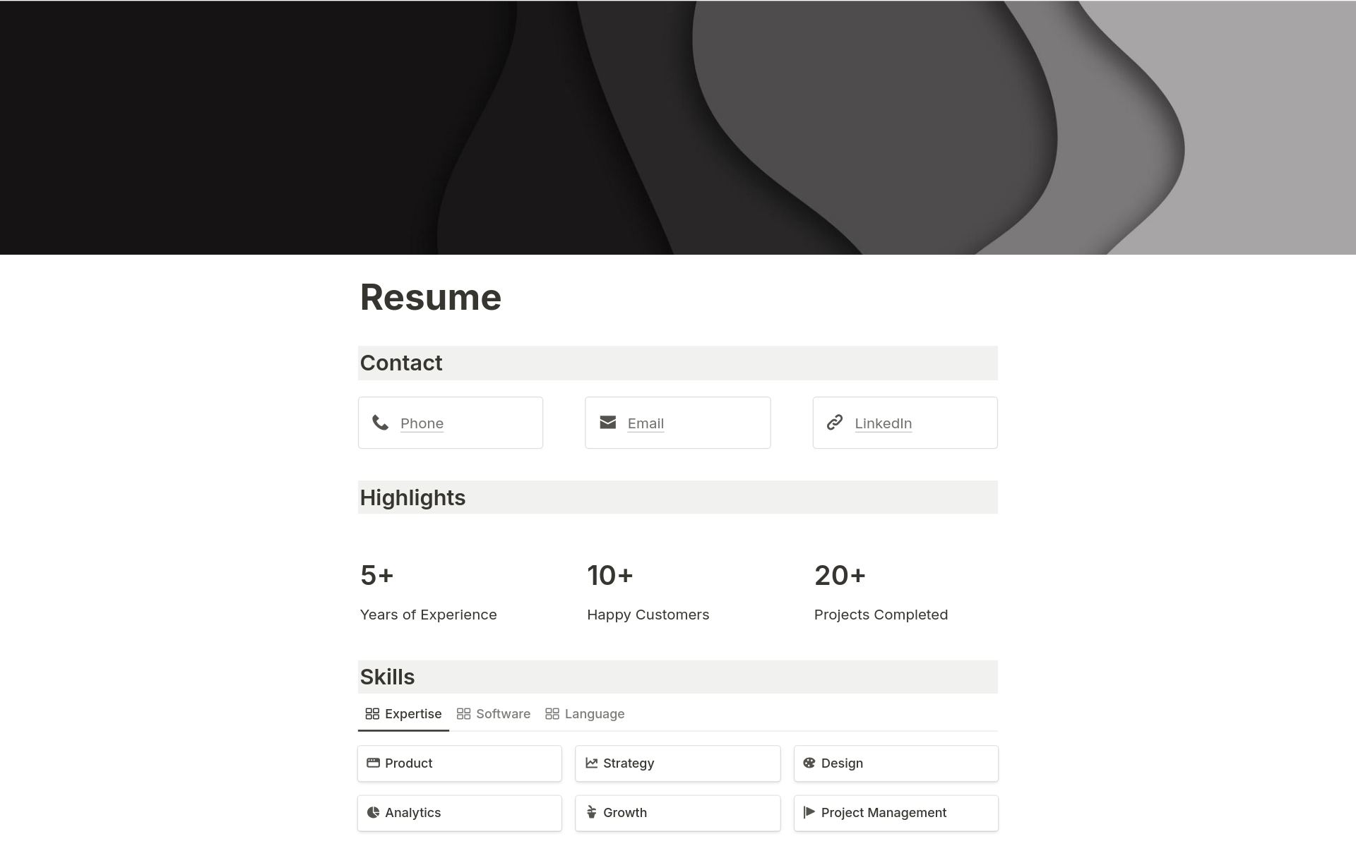 A template preview for Resume