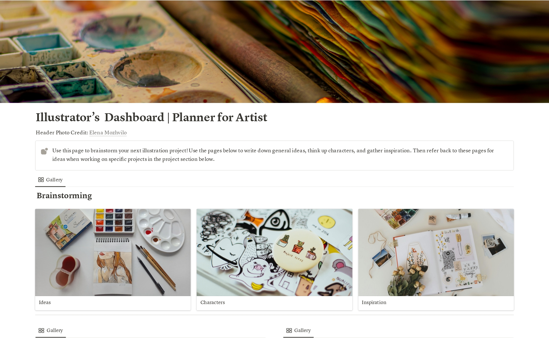 A template preview for Illustrator's Dashboard | Planner for Artist
