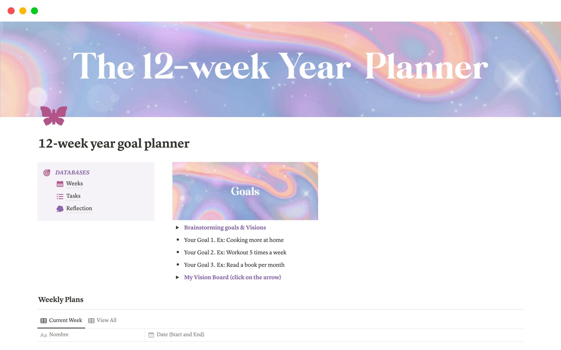 A template preview for 12-week year goal planner 