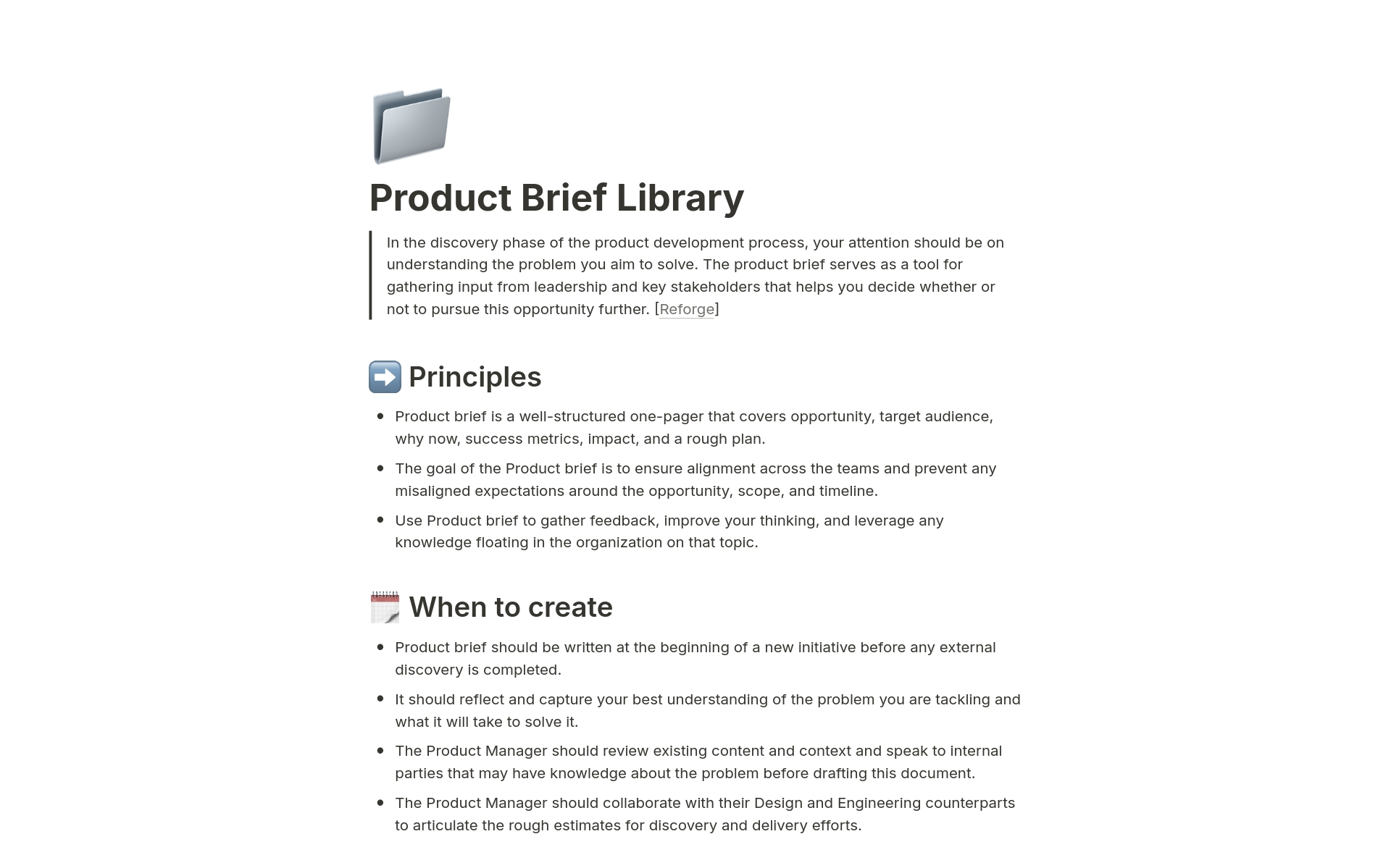 Uma prévia do modelo para Product Brief Library