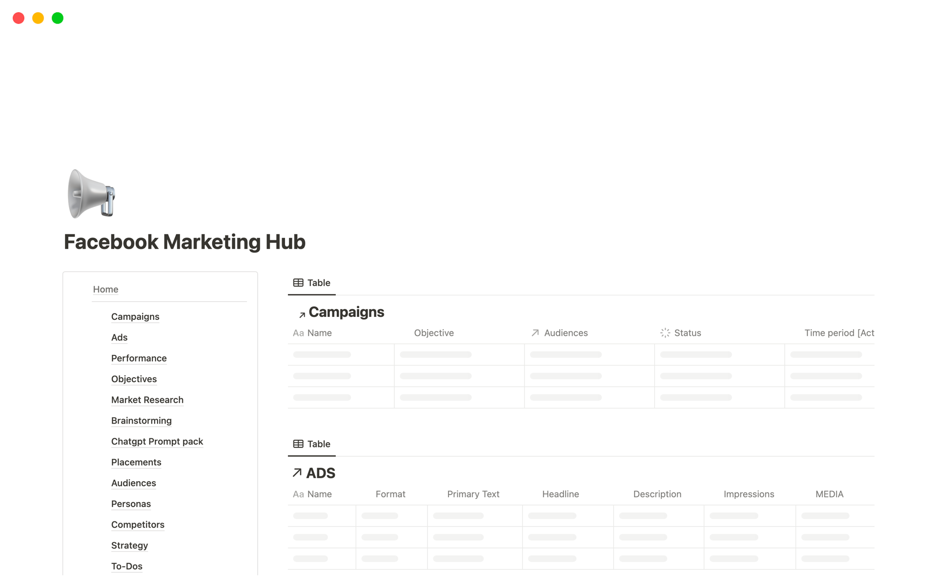 A template preview for Facebook Marketing Hub