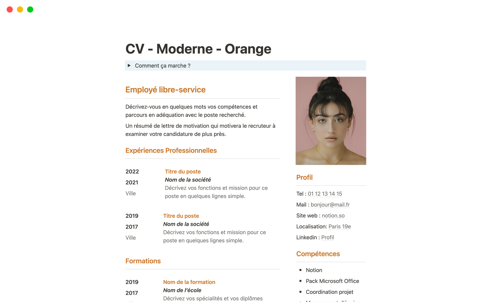 A template preview for CV - Moderne - Orange