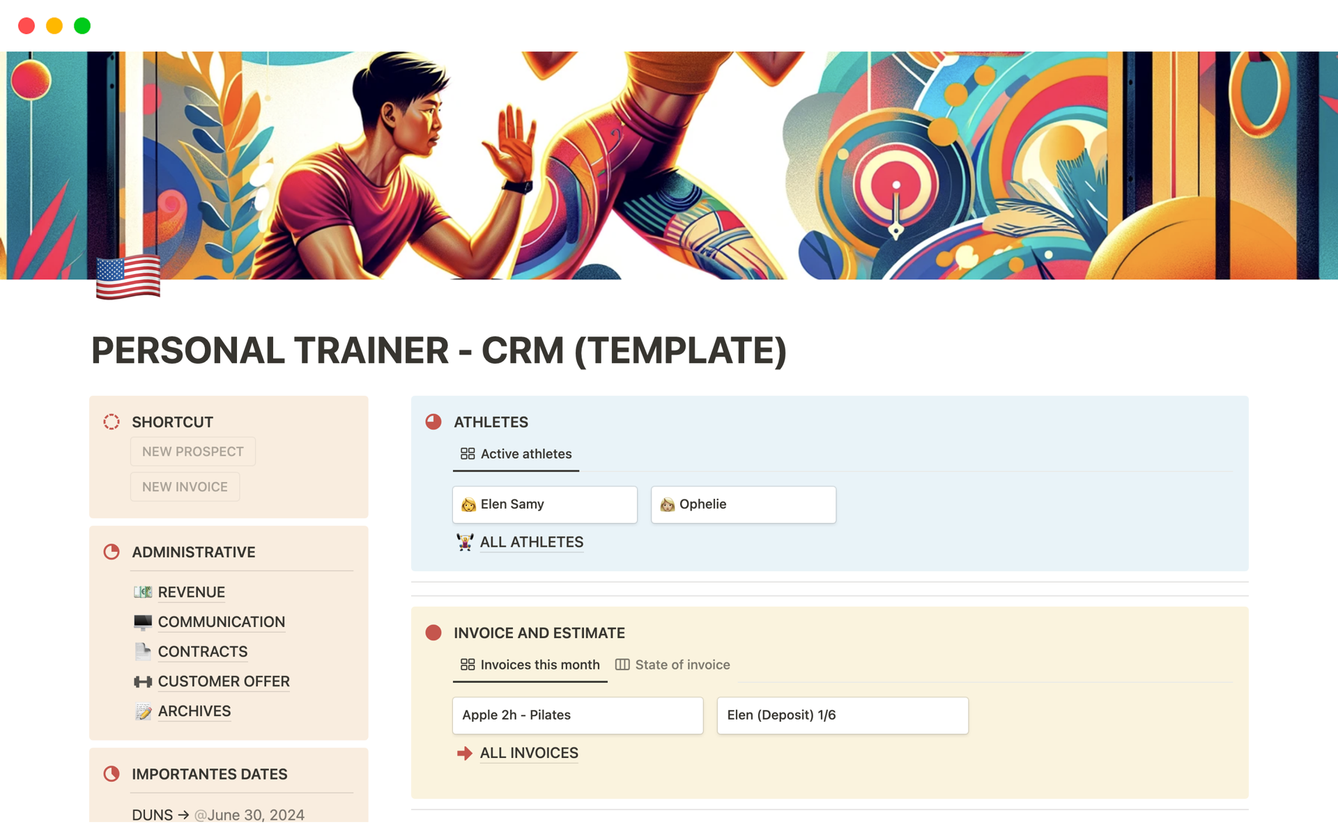 A template preview for PERSONAL TRAINER CRM 