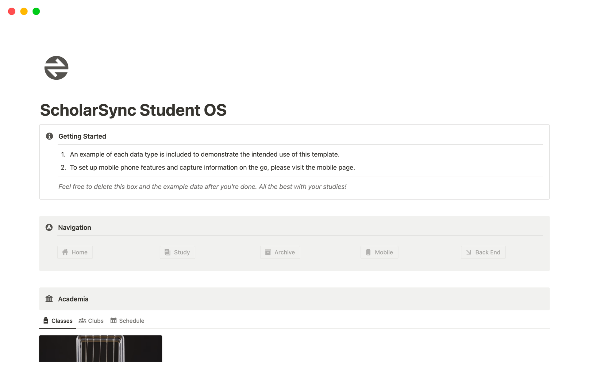 A template preview for ScholarSync Student OS