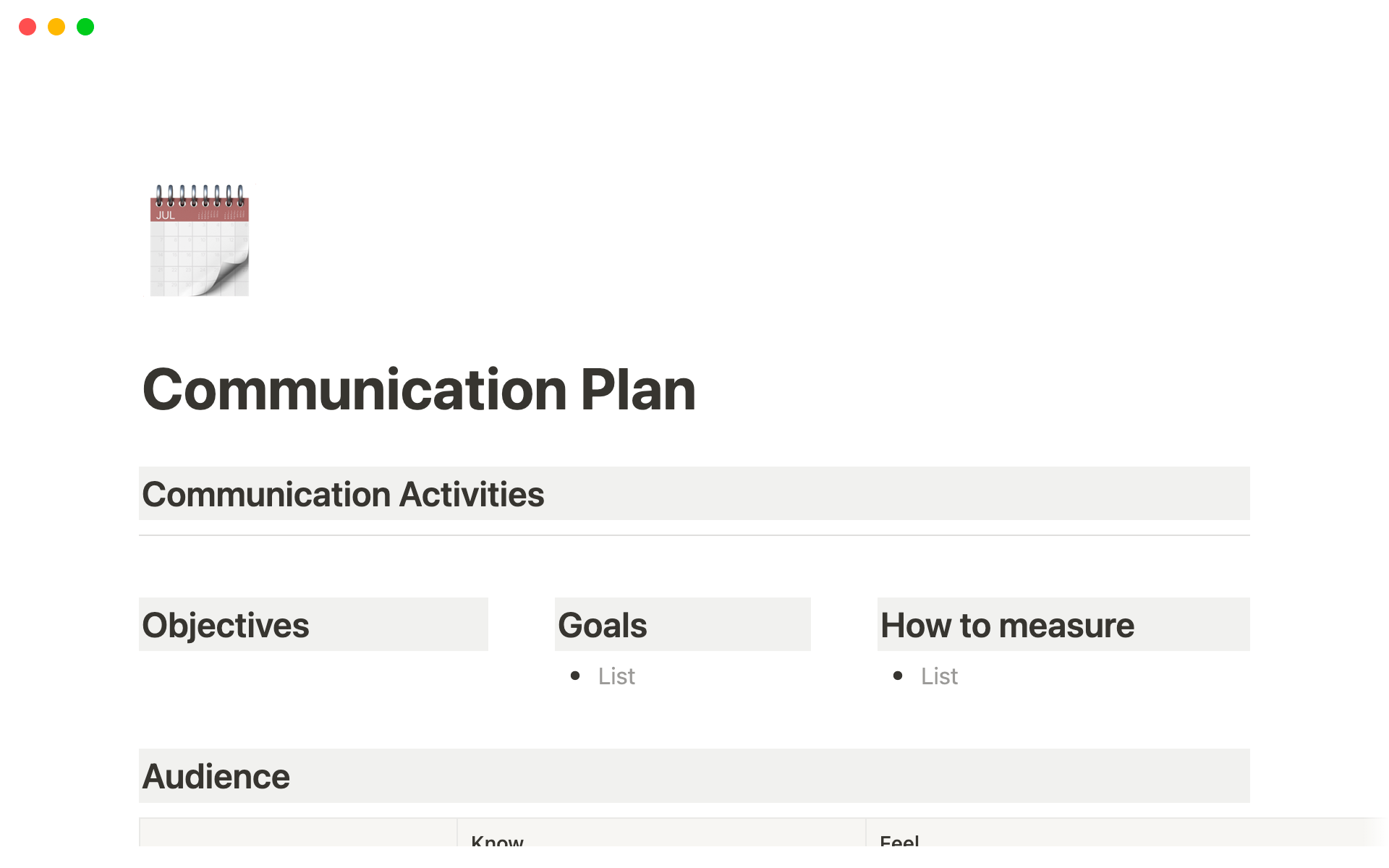Communication Plan by CJ Bondeson Notion Template