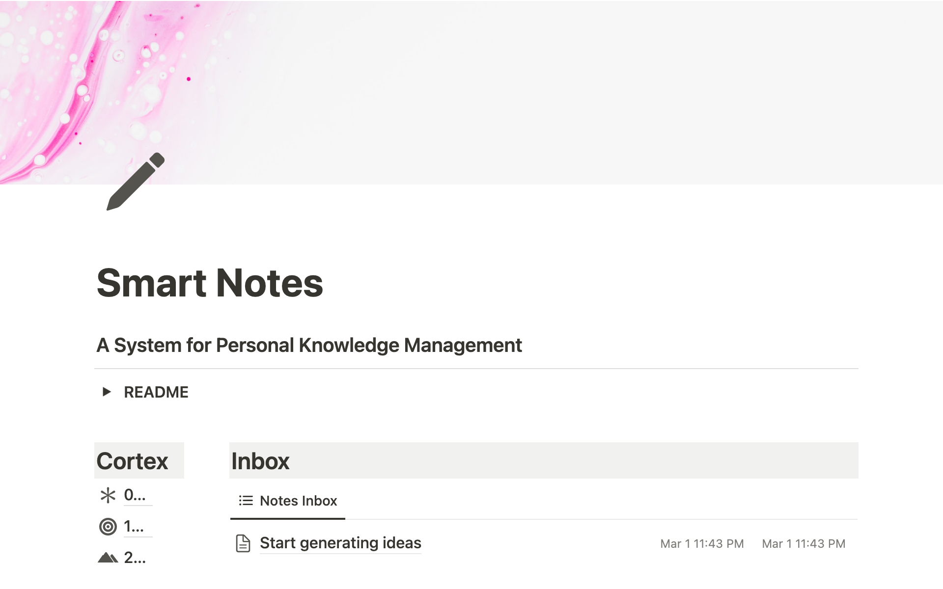 The template is a system for smart note taking and personal knowledge management