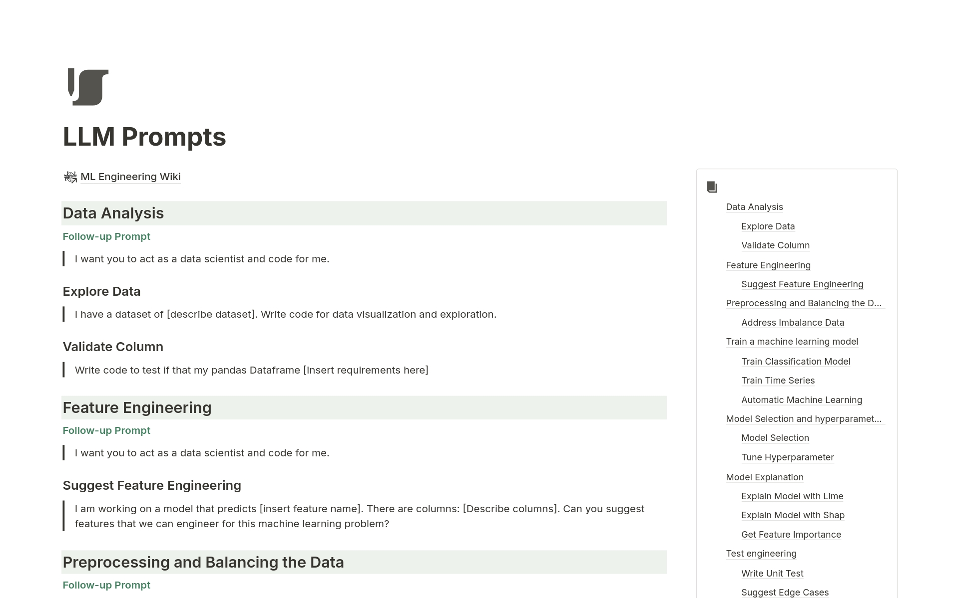 Machine Learning Engineering Wiki Notion Template
