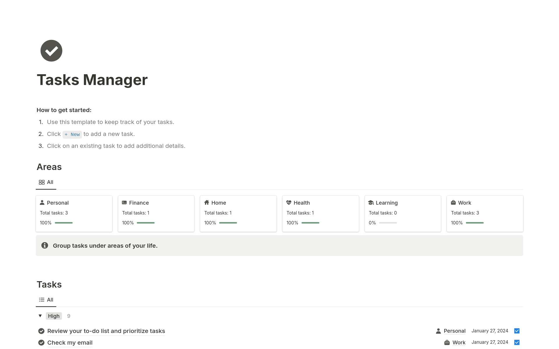 A template preview for Simple Tasks Manager