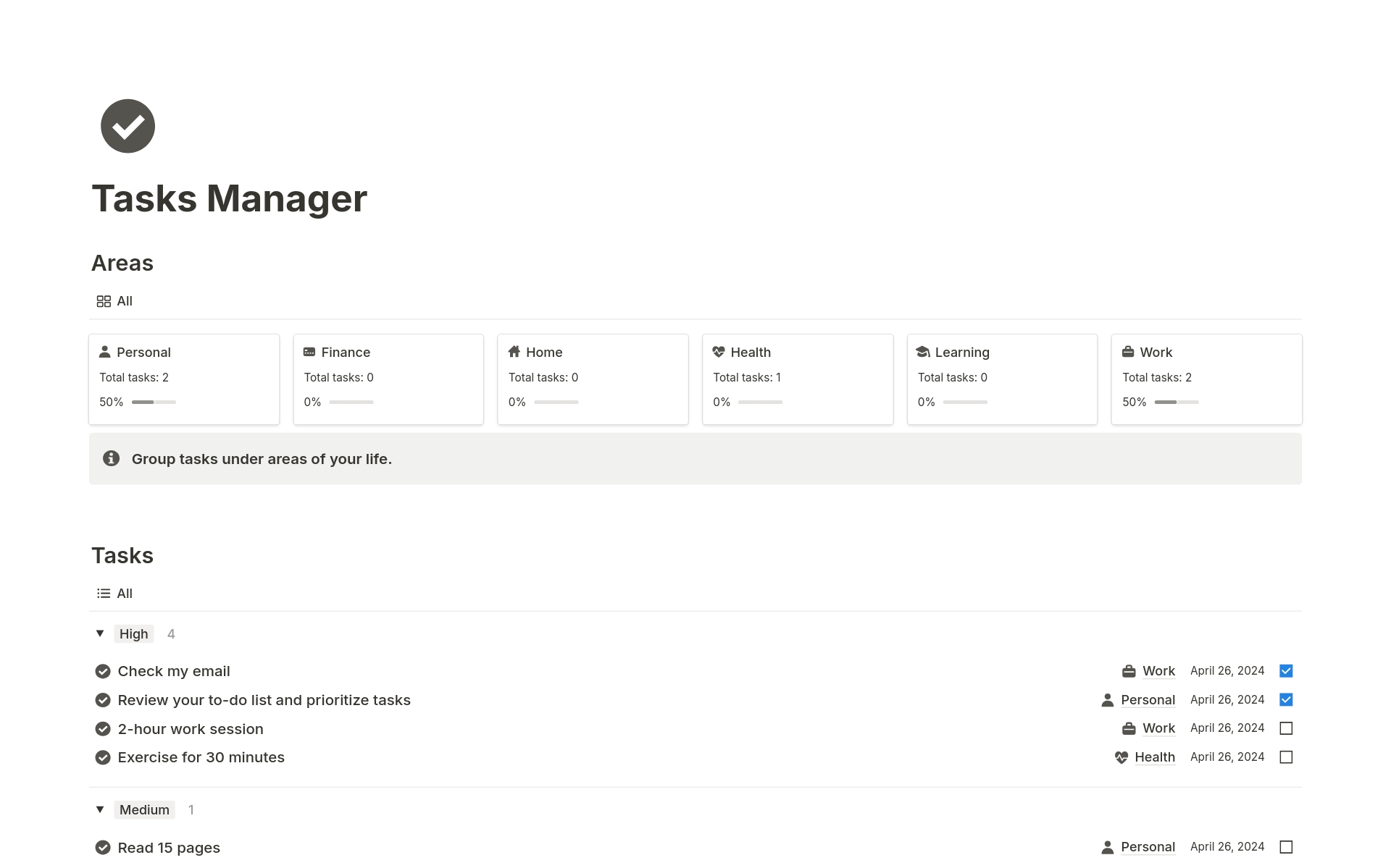 Vista previa de una plantilla para Simple Tasks Manager