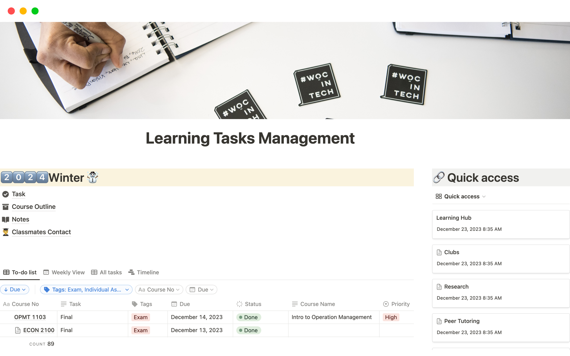 A template preview for Learning-Tasks-Management
