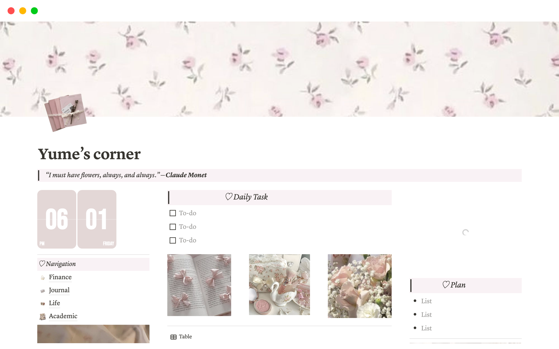 Coquette corner Notion Template