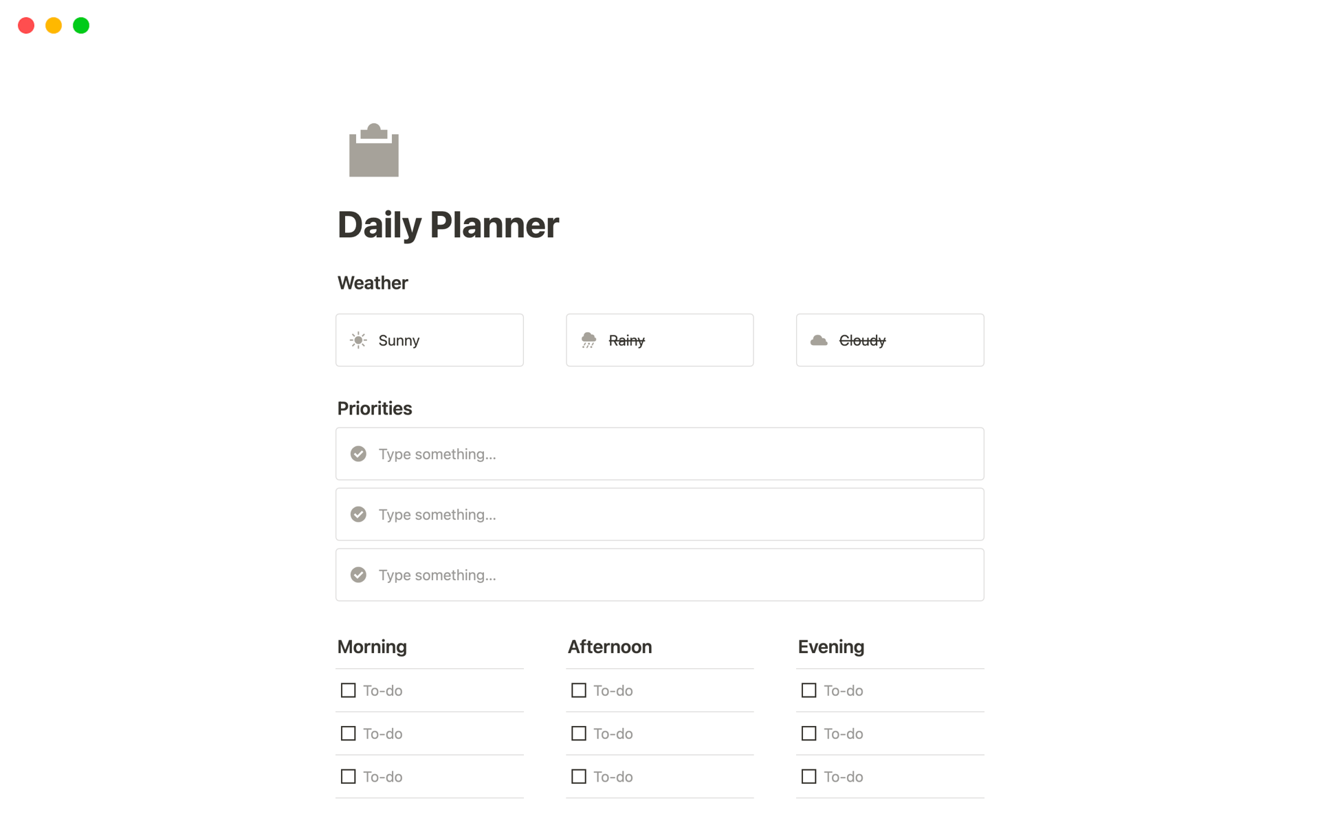 Eine Vorlagenvorschau für Daily Planner