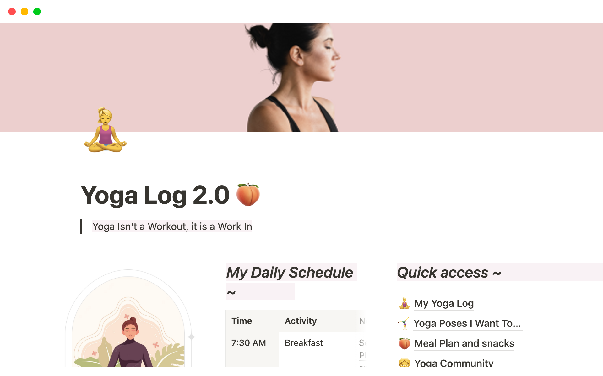 A template preview for Yoga Log 2.0