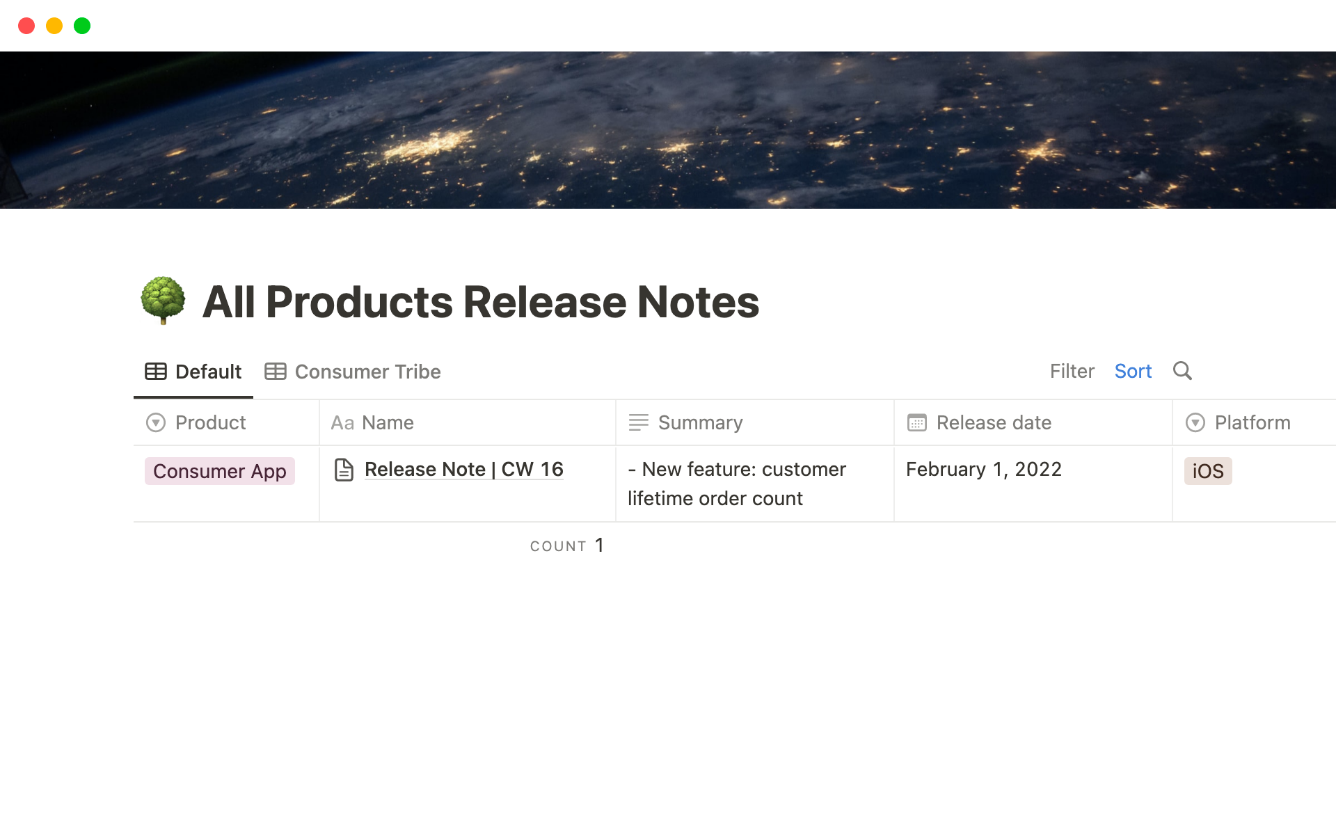A template preview for Product Release Notes