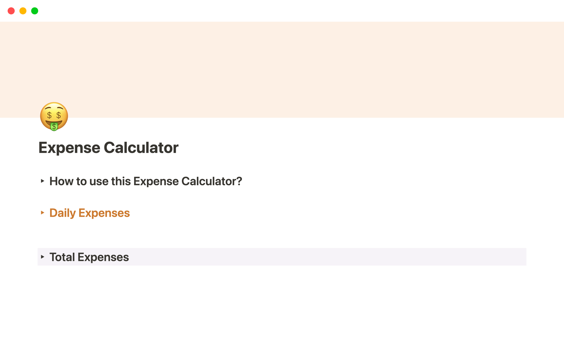A template preview for Expense Calculator