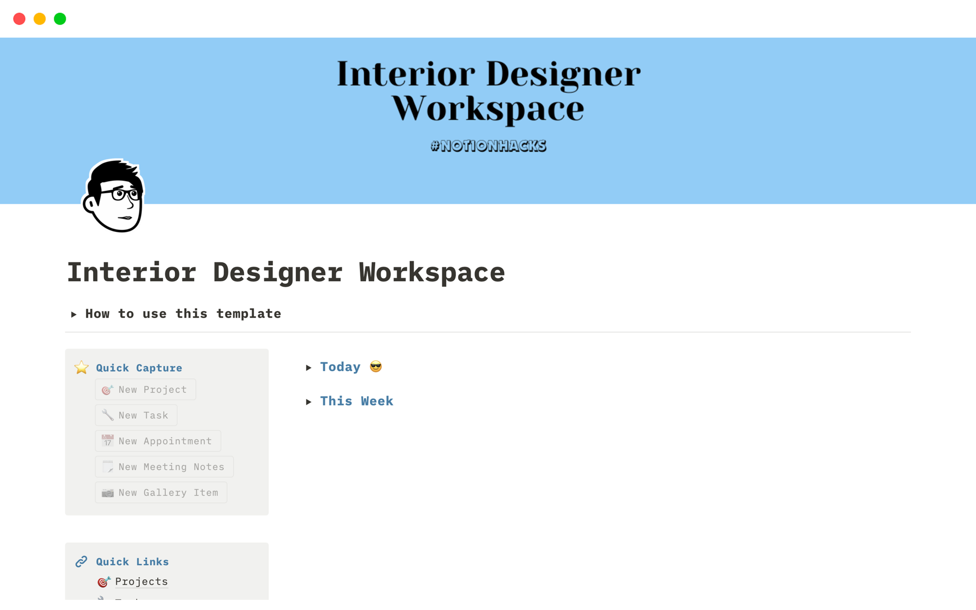 A template preview for Interior Designer Workspace
