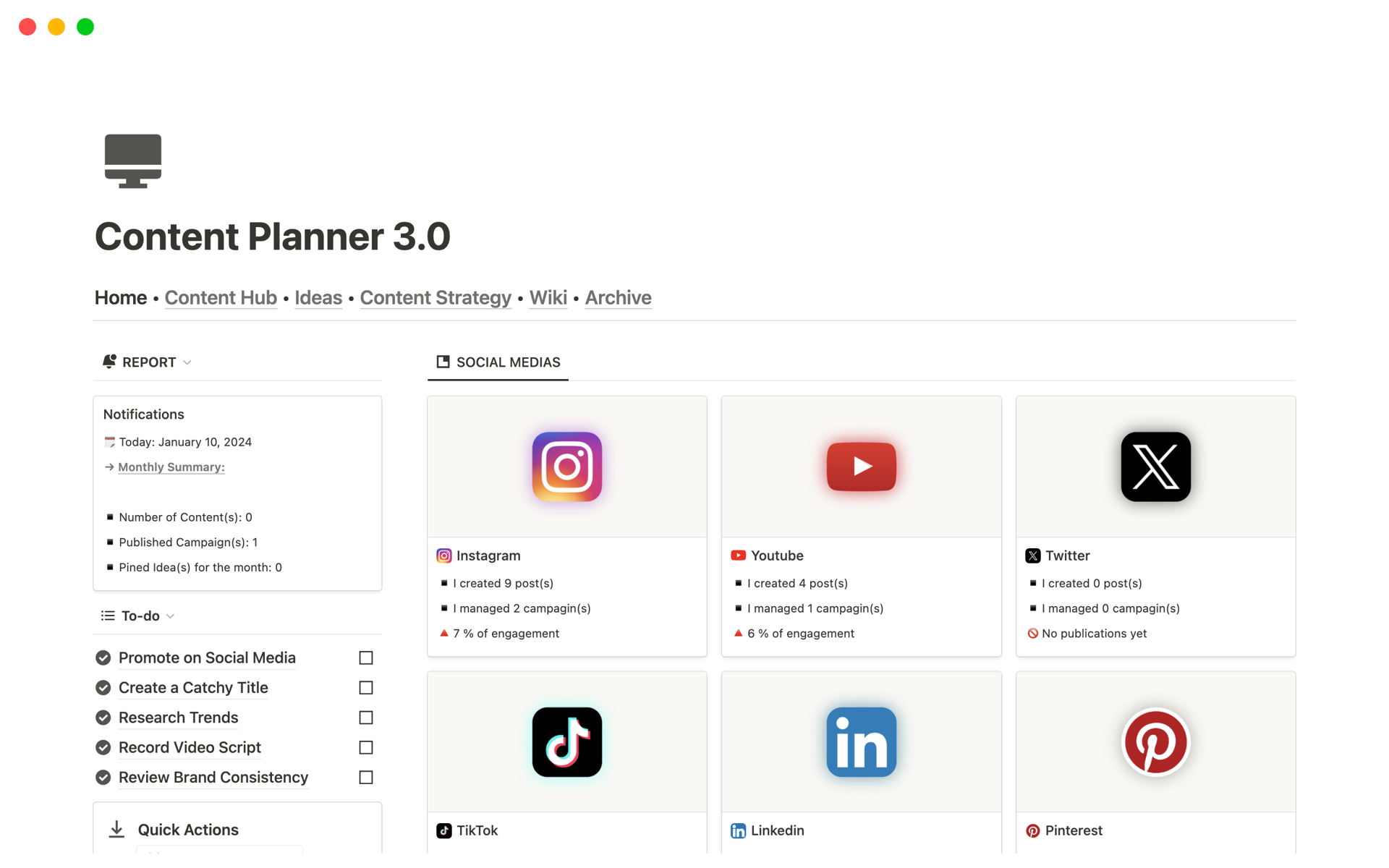 En förhandsgranskning av mallen för Content Planner 3.0