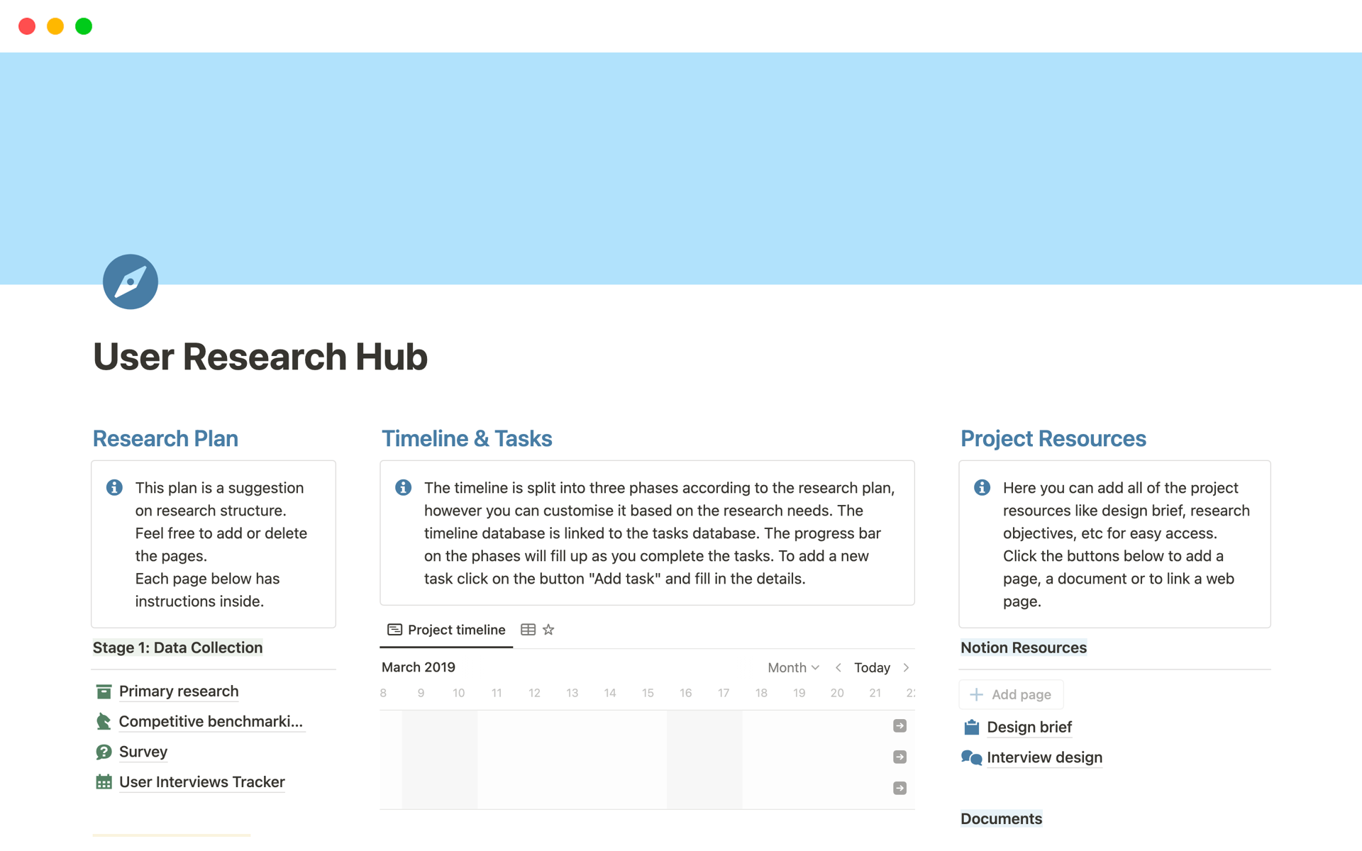 A template preview for User Research Project Manager