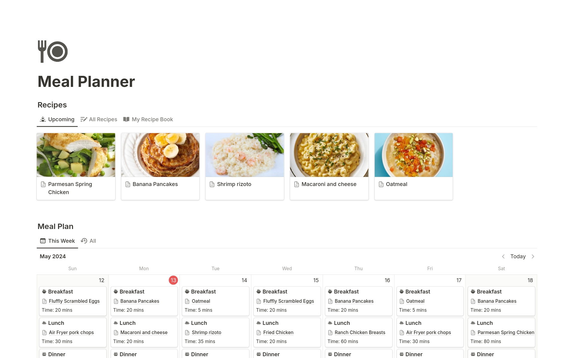 A template preview for Meal Planner - Recipe Book