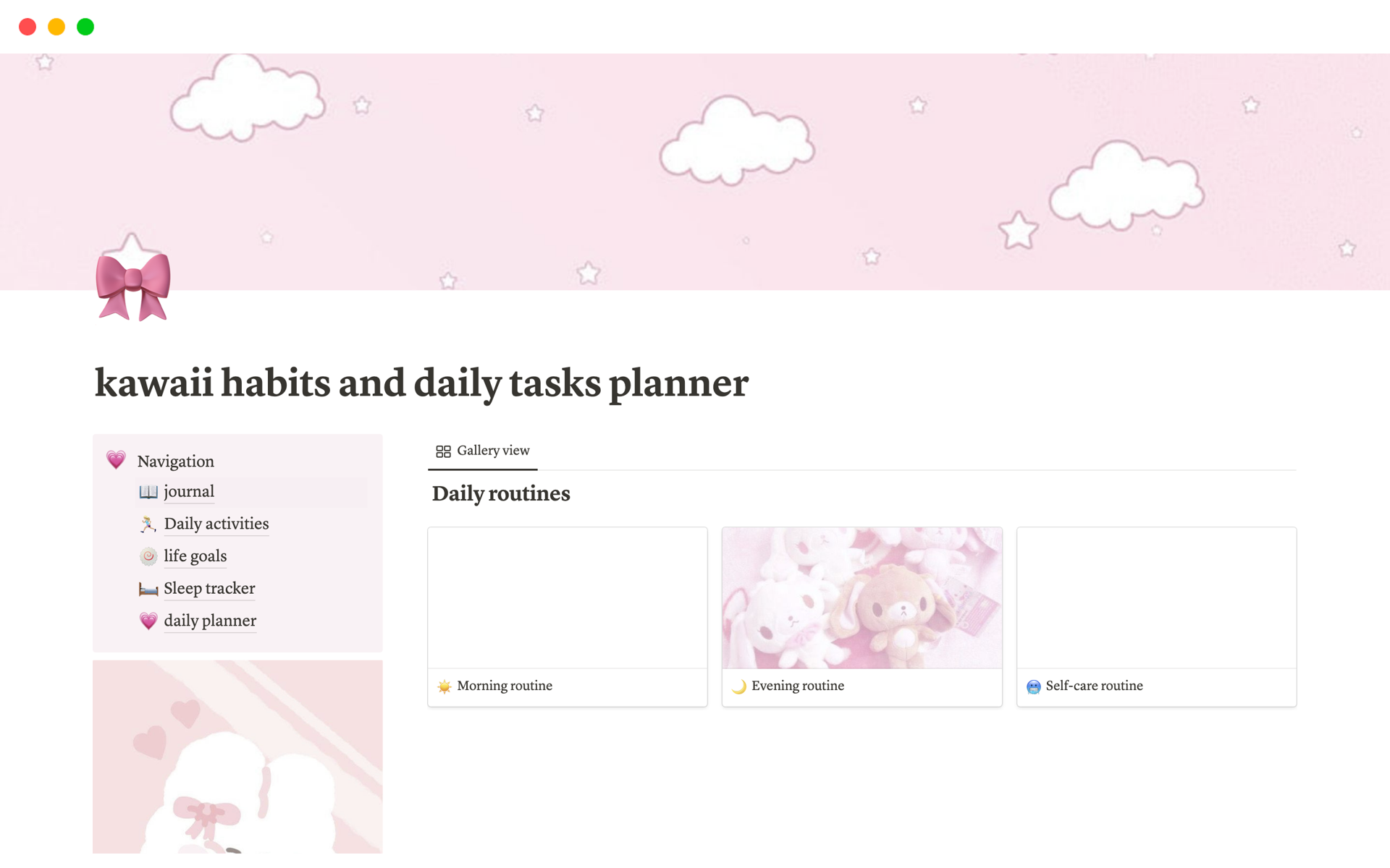 Eine Vorlagenvorschau für kawaii habits and daily tasks planner 