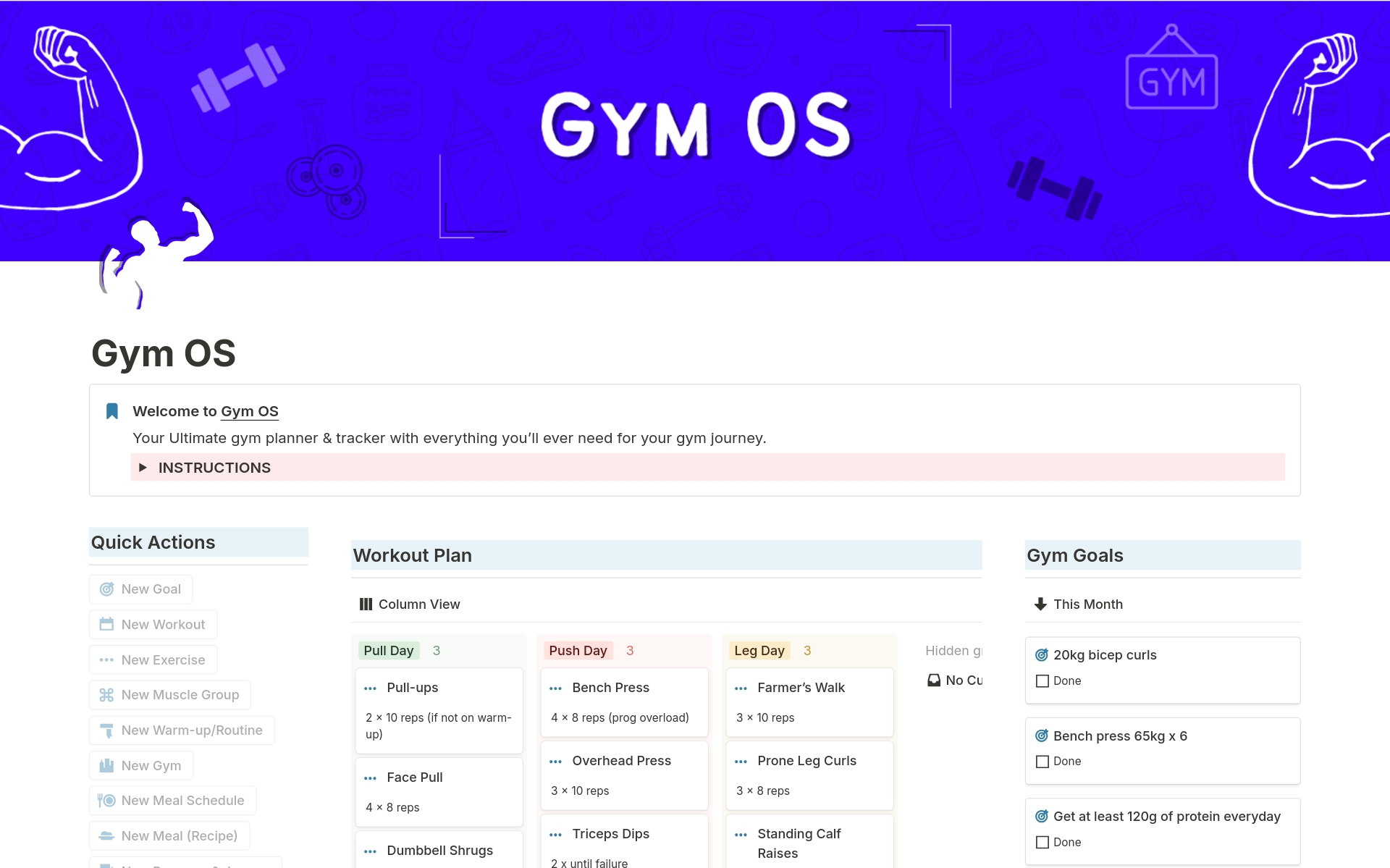 A template preview for Gym OS