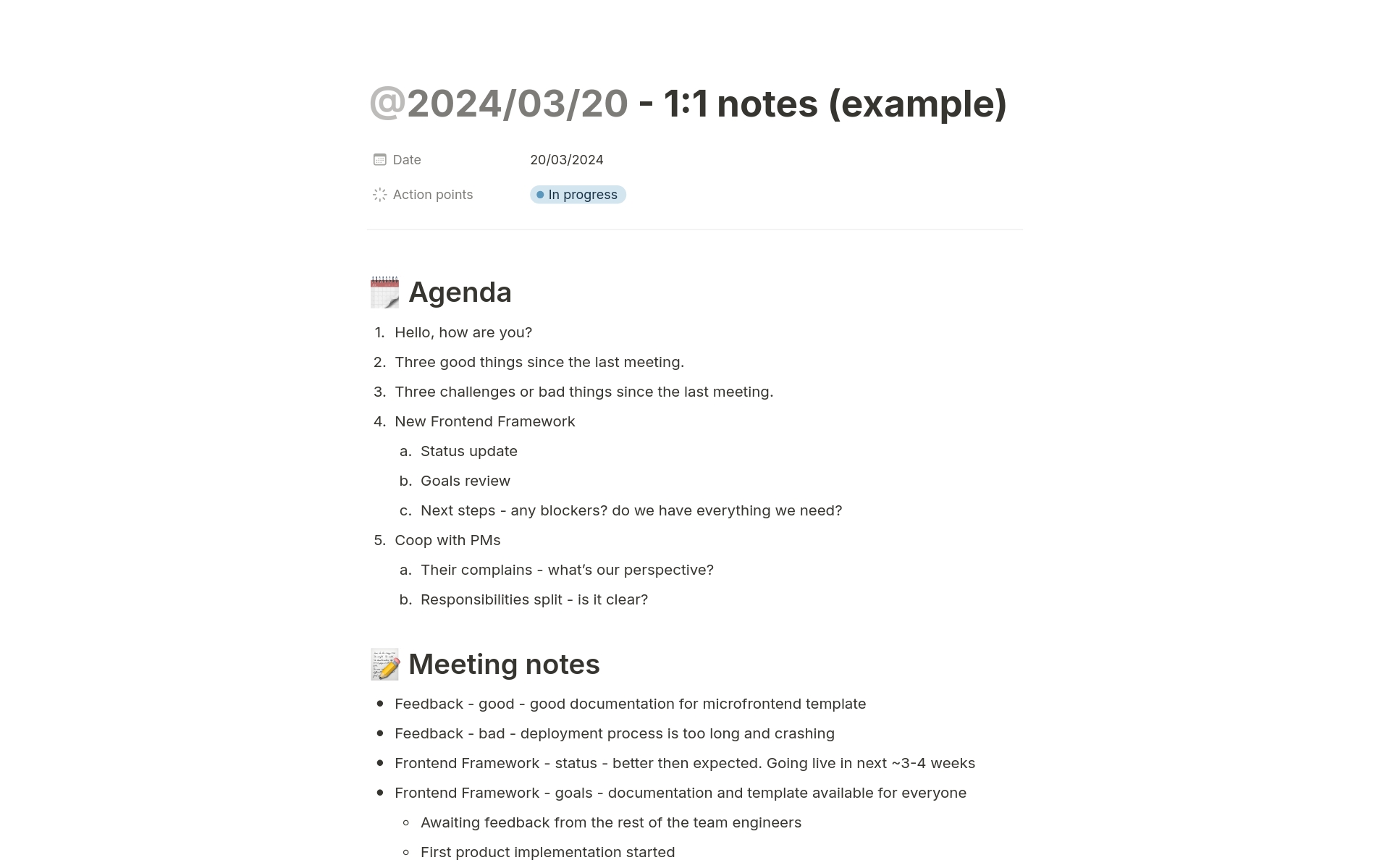 Template document to manage 1:1 sessions with your direct reports.