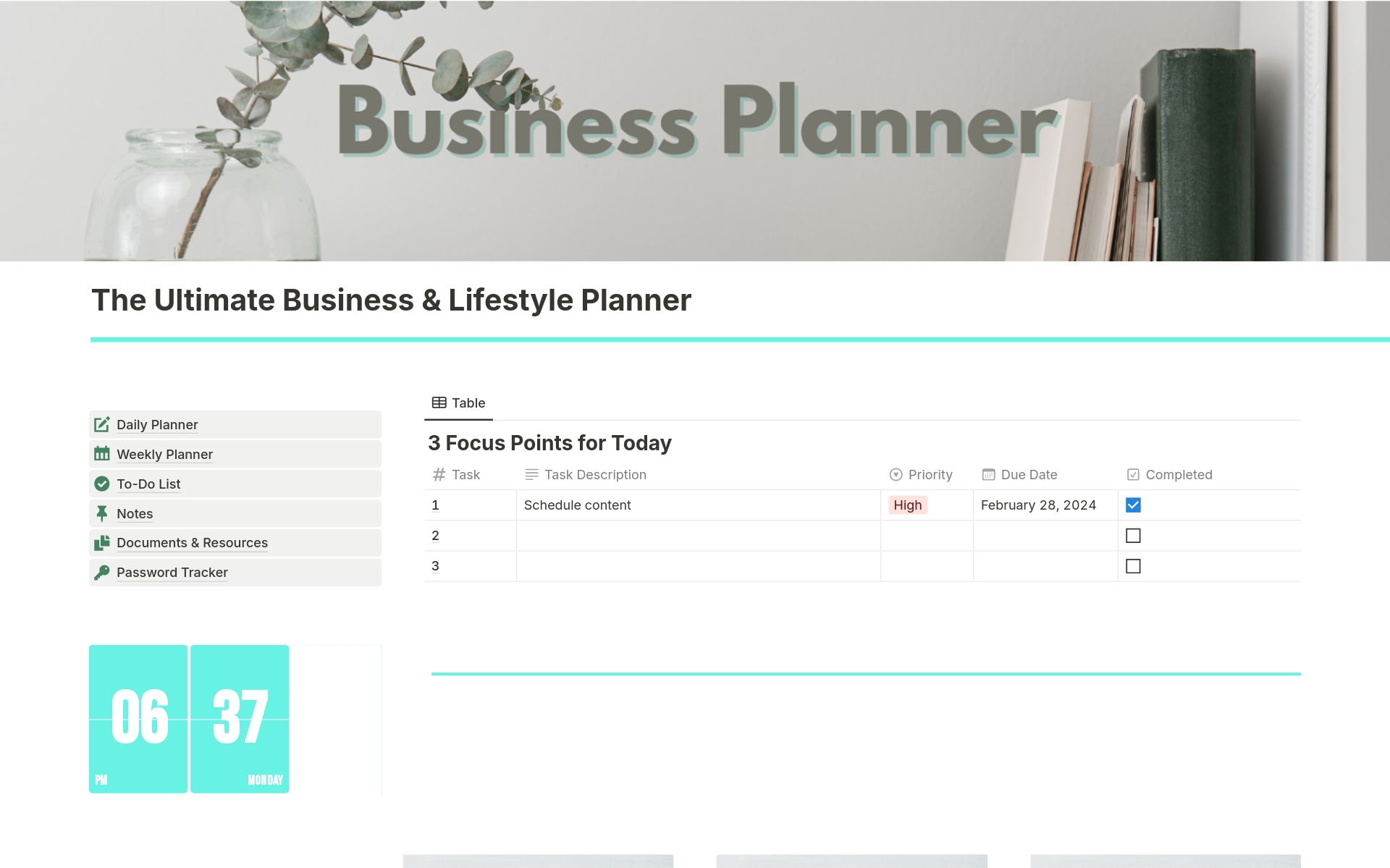 Uma prévia do modelo para Business & Life Planner