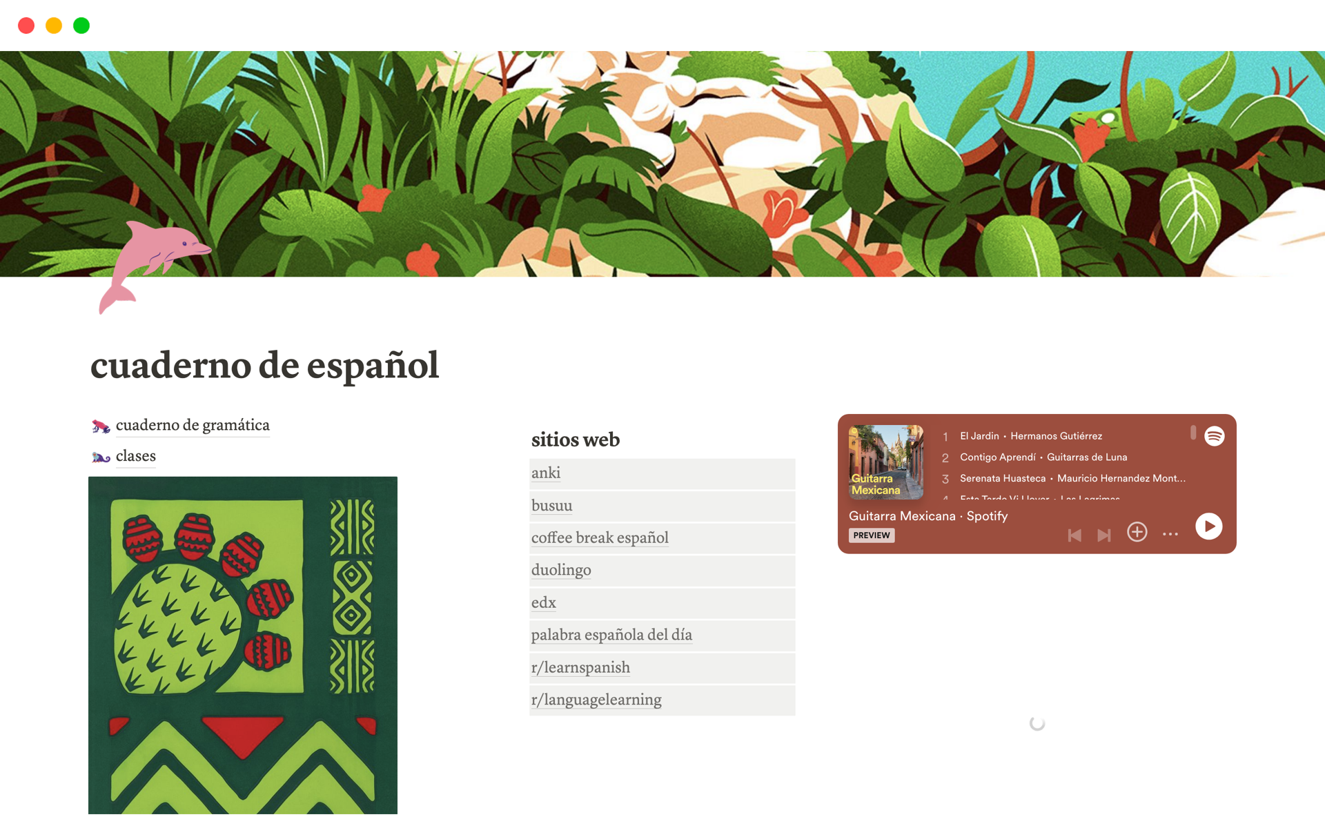 Vista previa de una plantilla para Spanish Language Learner's Notebook