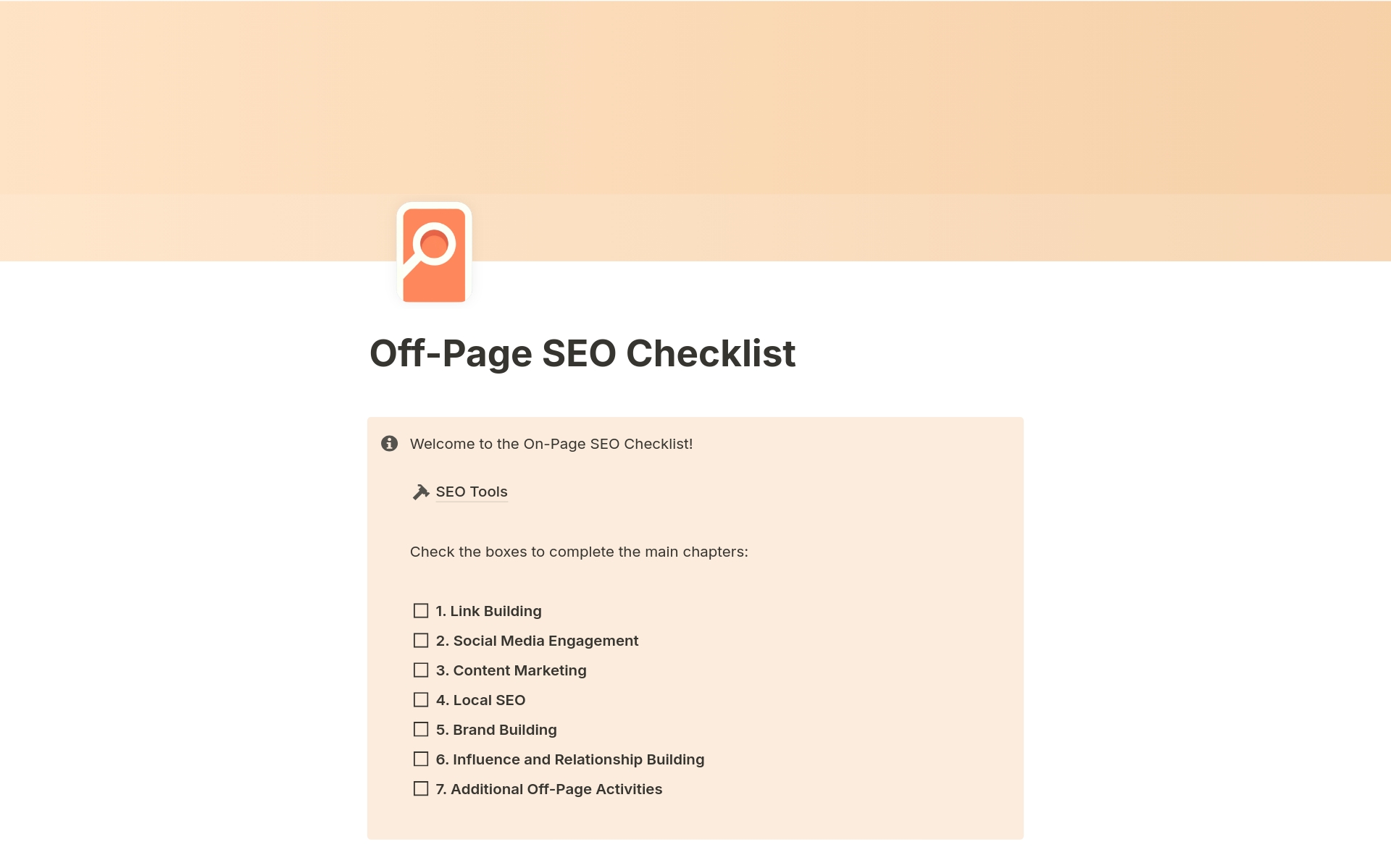 Vista previa de una plantilla para Off-Page SEO Checklist