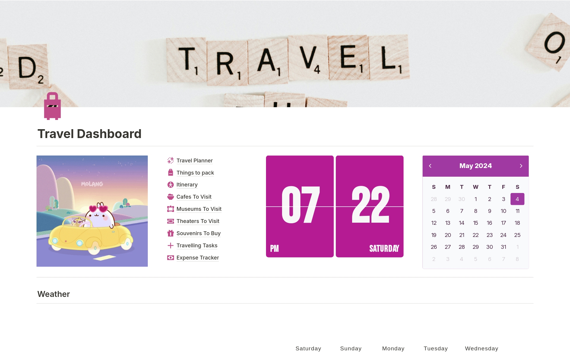 A template preview for Aesthetic Travel Dashboard