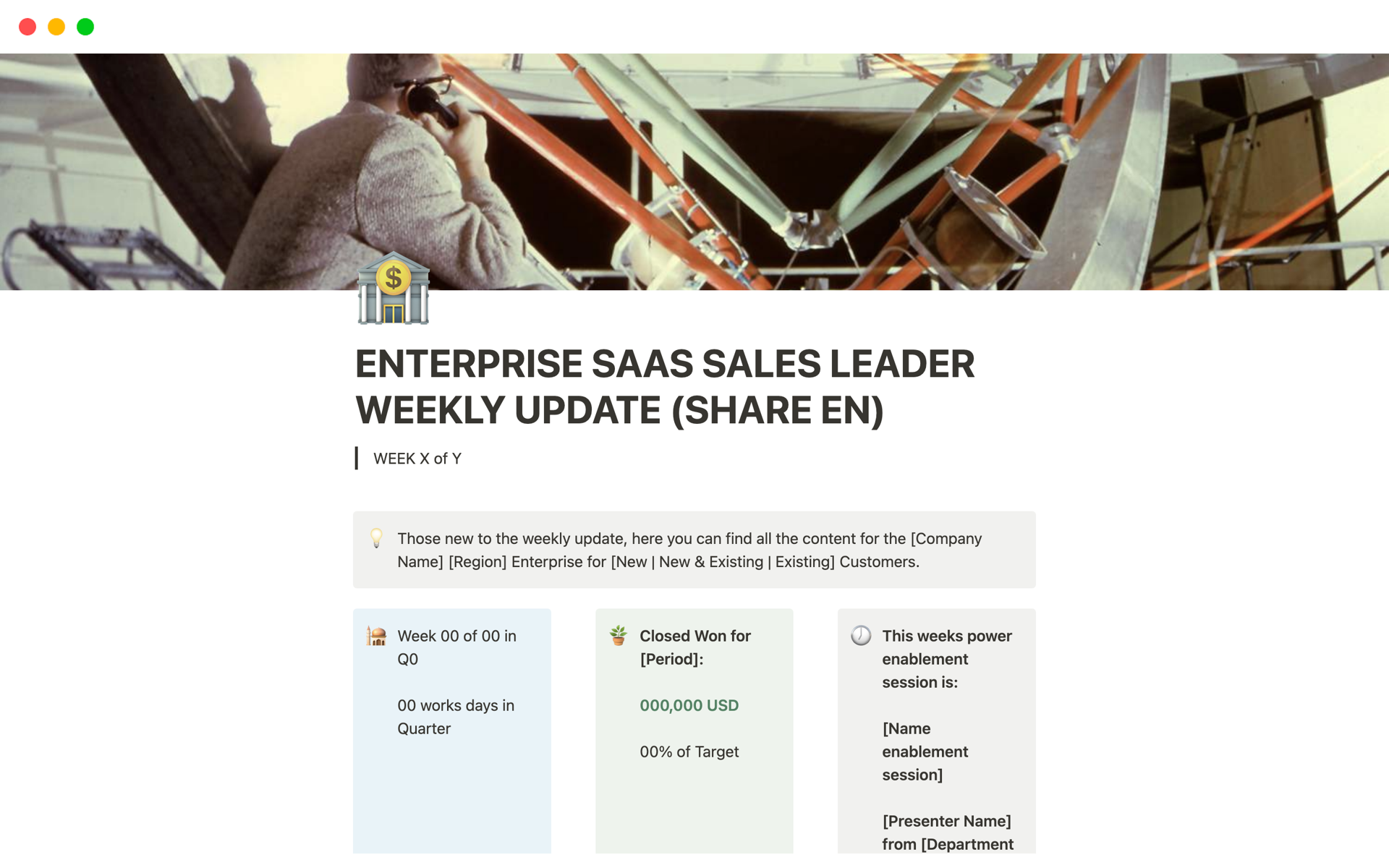 Vista previa de una plantilla para Enterprise SaaS Sales Update