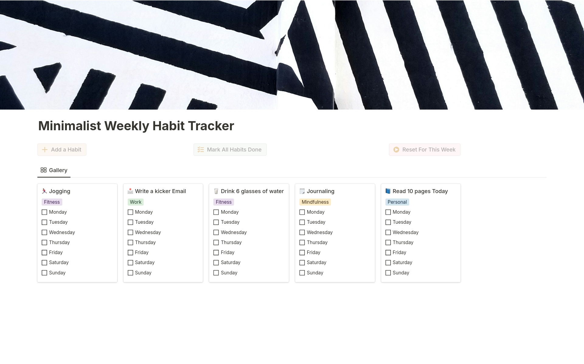 Minimalist Weekly Habit Trackerのテンプレートのプレビュー