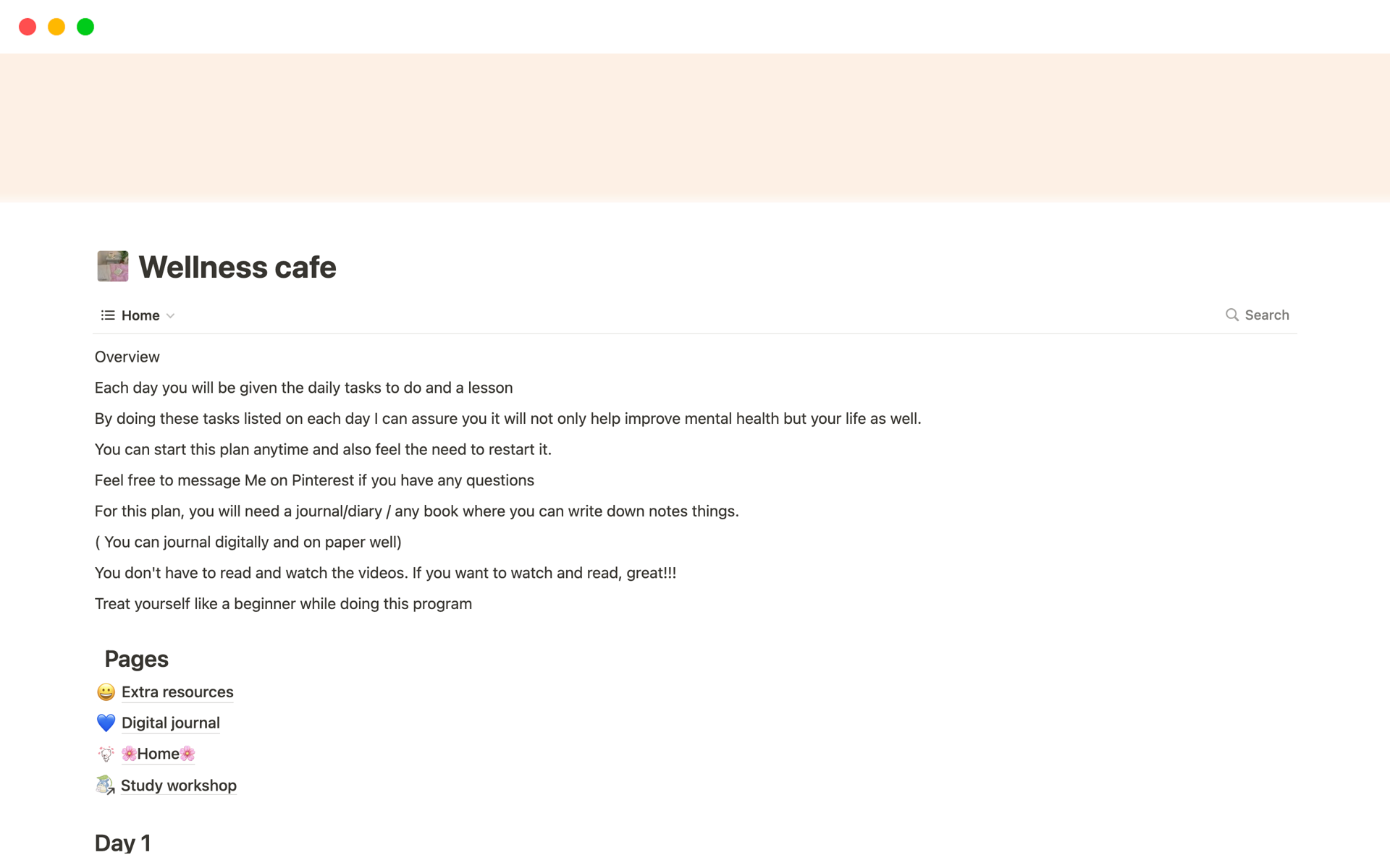 A template preview for Wellness cafe