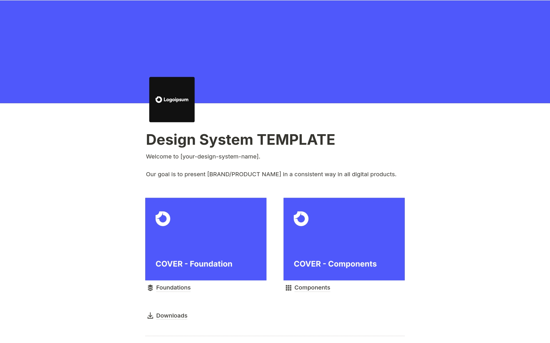 A template preview for Design System