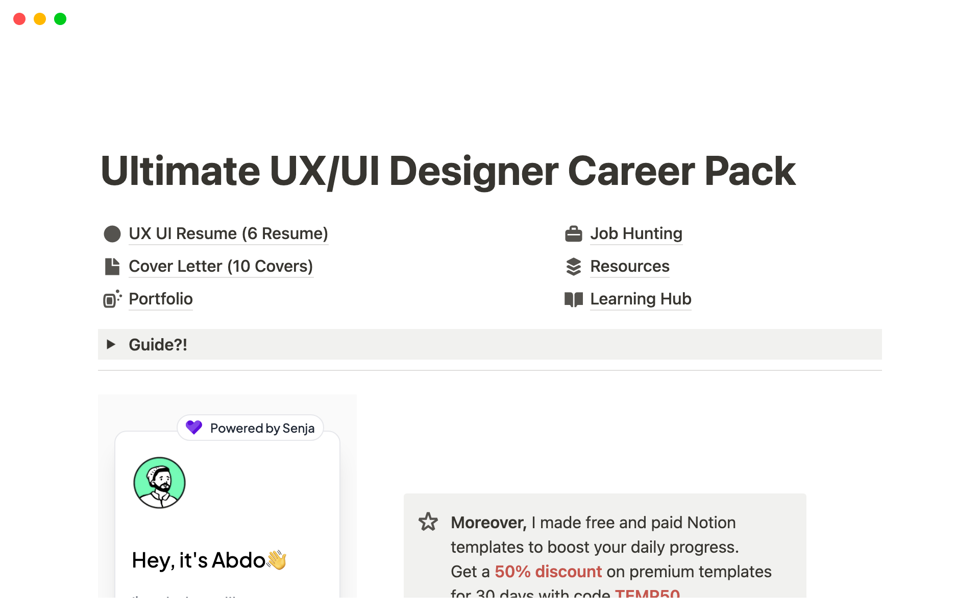 A template preview for Ultimate UX/UI Designer Career Pack