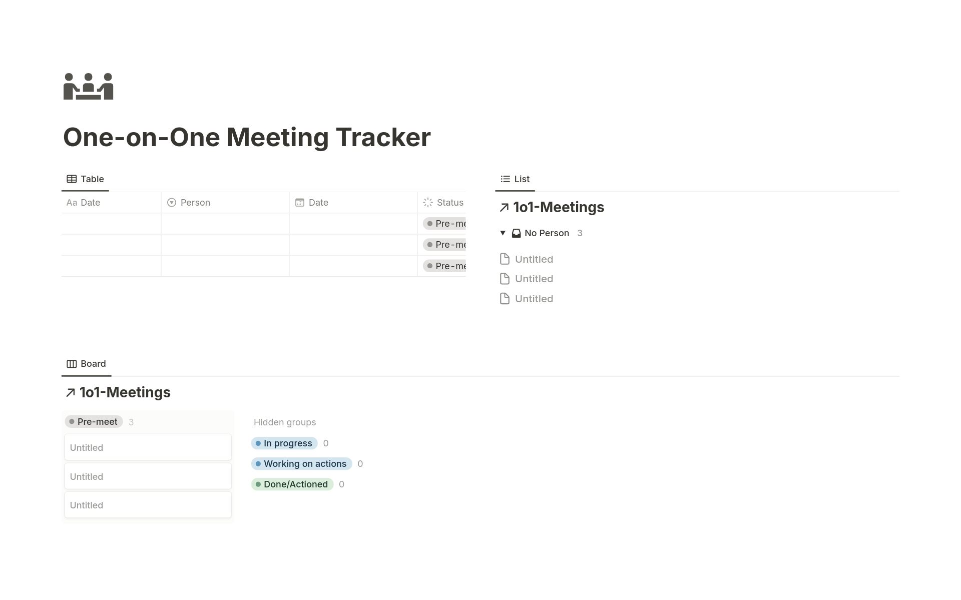 A template preview for 1-1 (One on One) Meeting Manager