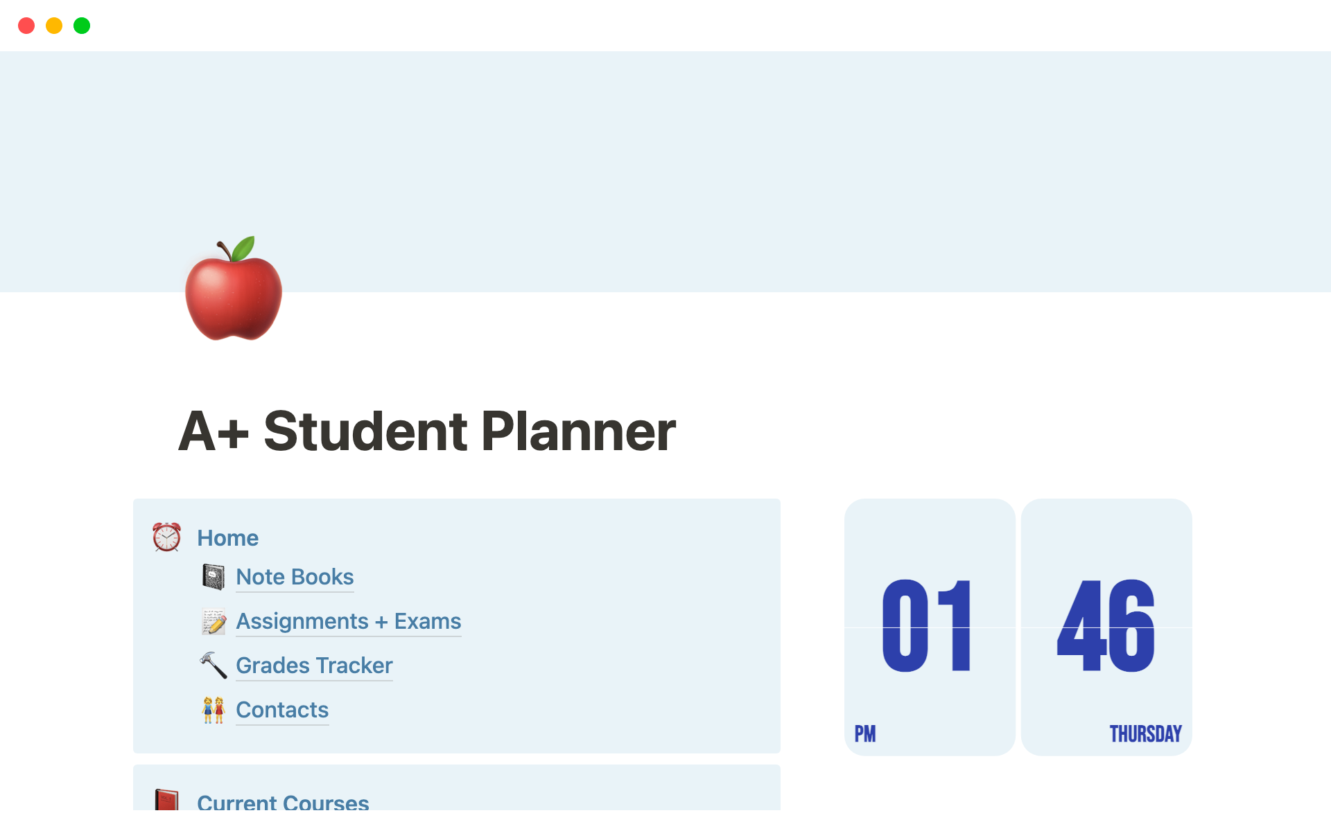 A template preview for A+ Student Planner