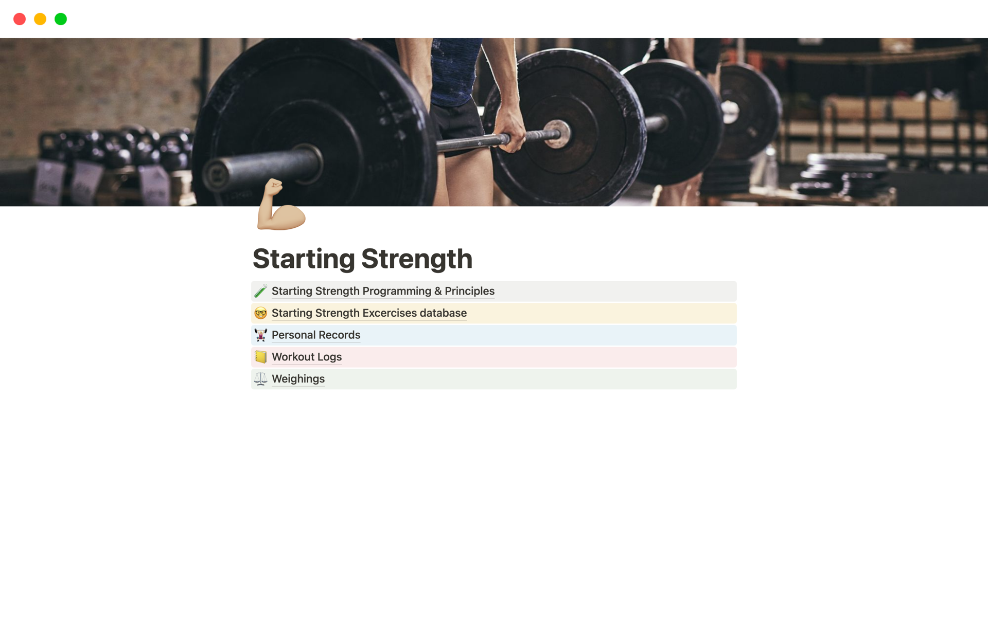 Starting Strength training programのテンプレートのプレビュー