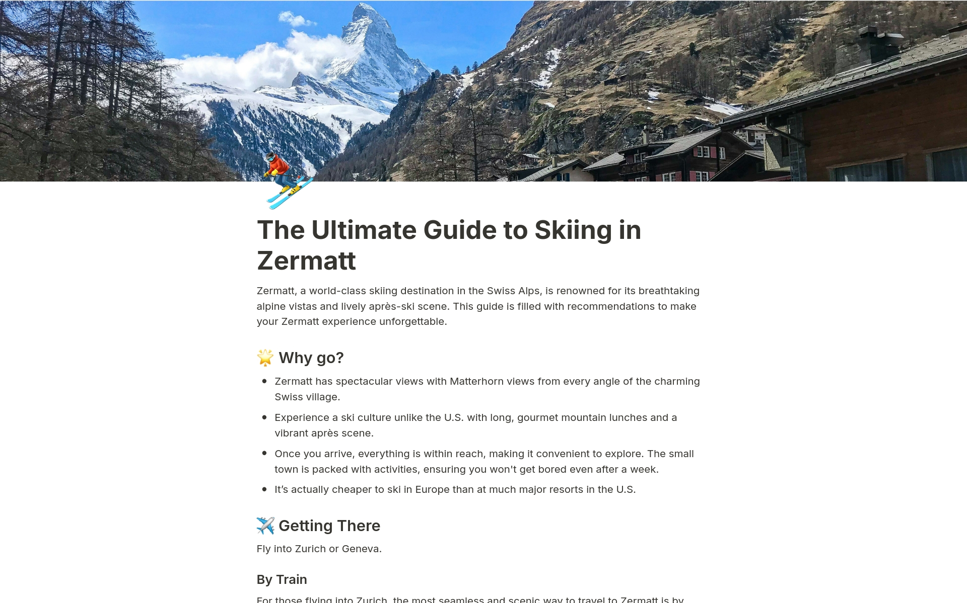 Vista previa de una plantilla para The Ultimate Guide to Skiing in Zermatt