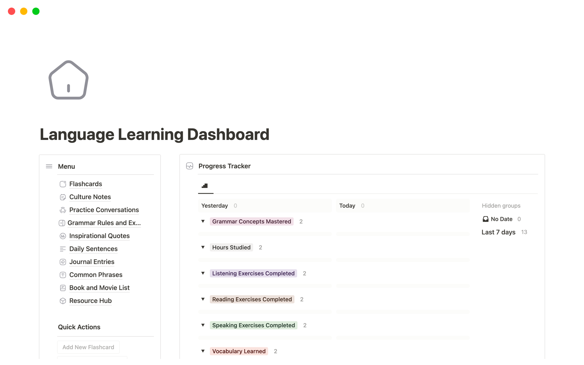 Language Learning Dashboard | Notion Template