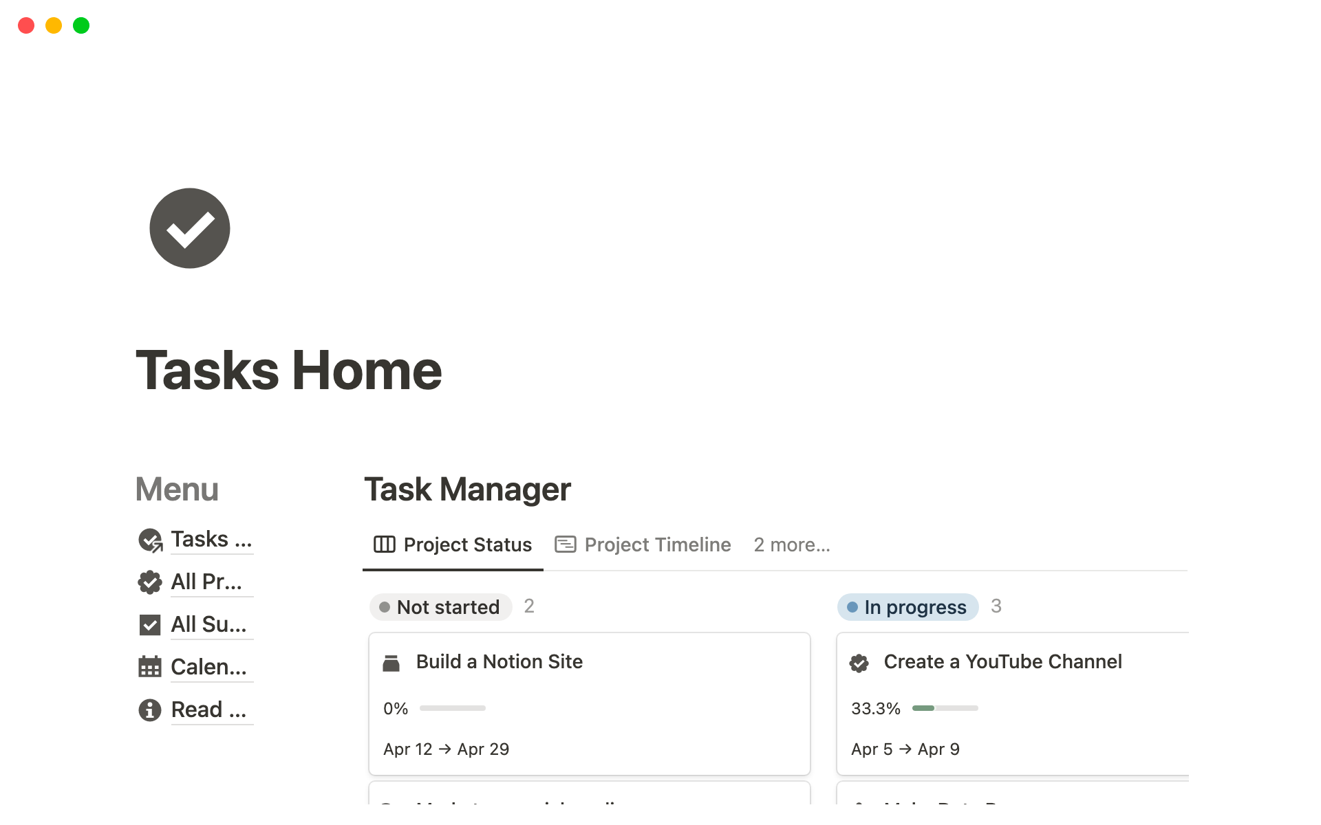 A template preview for Tasks Home