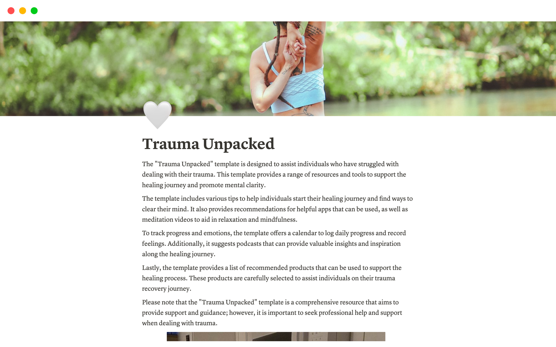 A template preview for Trauma Unpacked